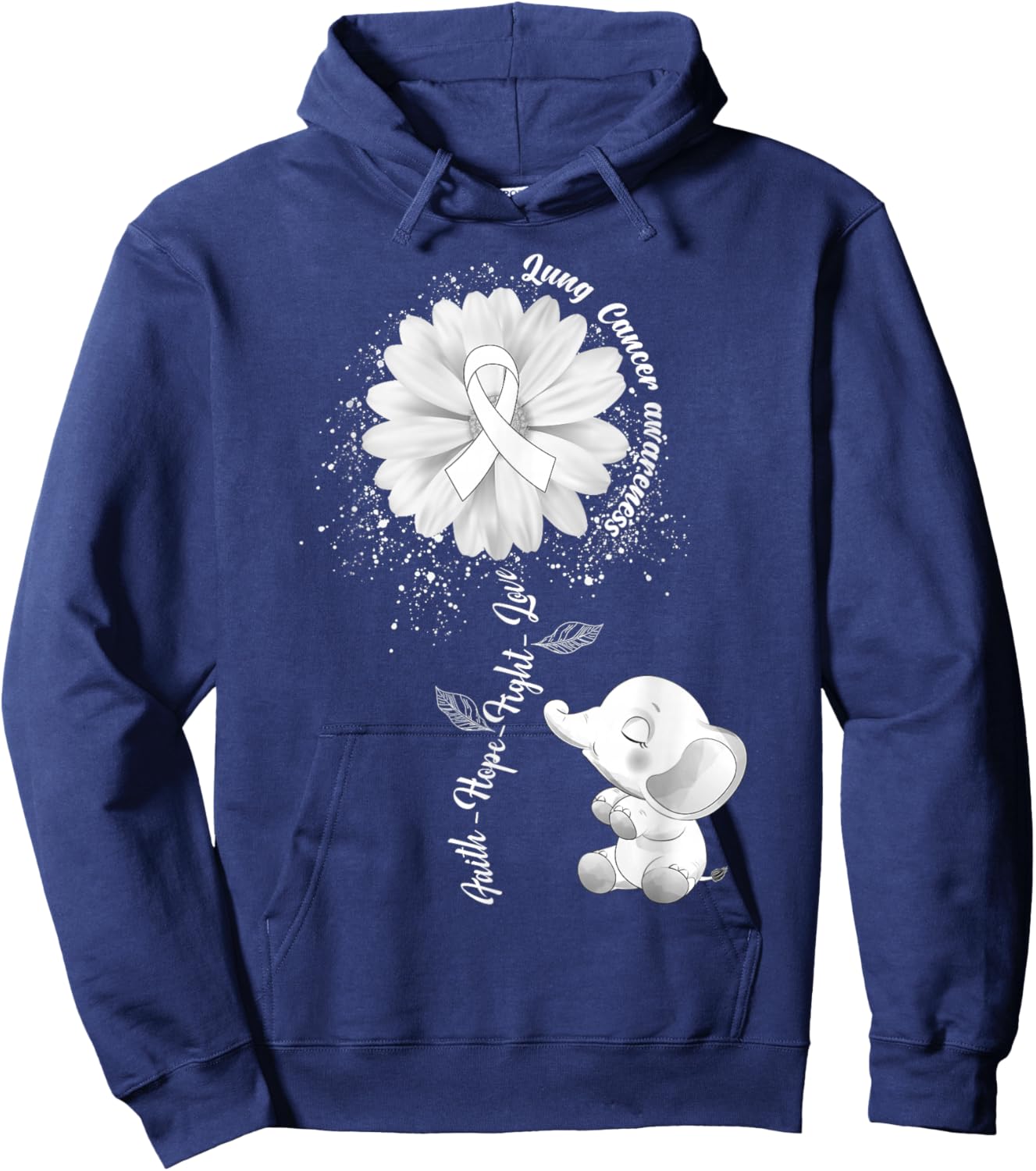 Faith Hope Fight Love Elephant Lung Cancer Awareness Warrior Hoodie - Hoodie | Navy