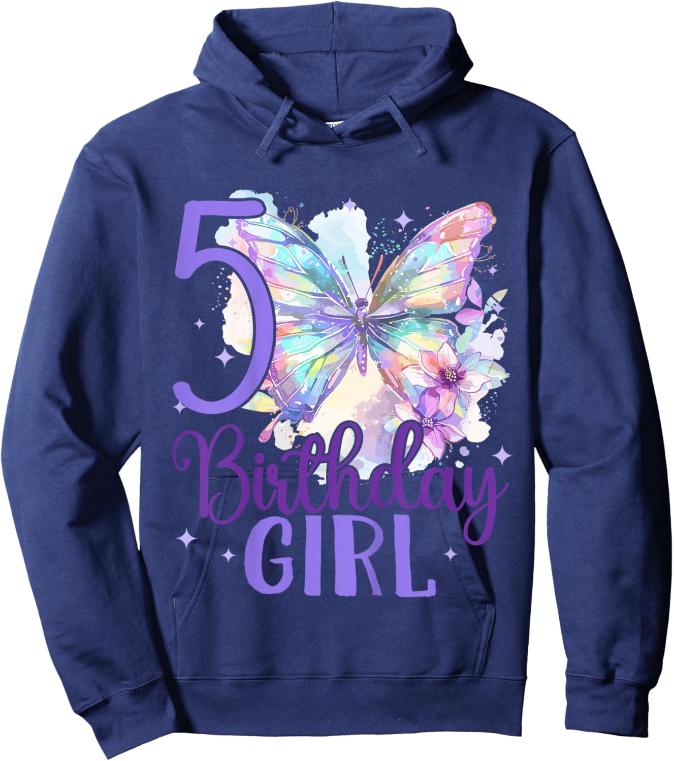 Kids 5th Birthday Butterfly 5 Years Five Finally 5 Birthday Girl Hoodie - Hoodie | Navy