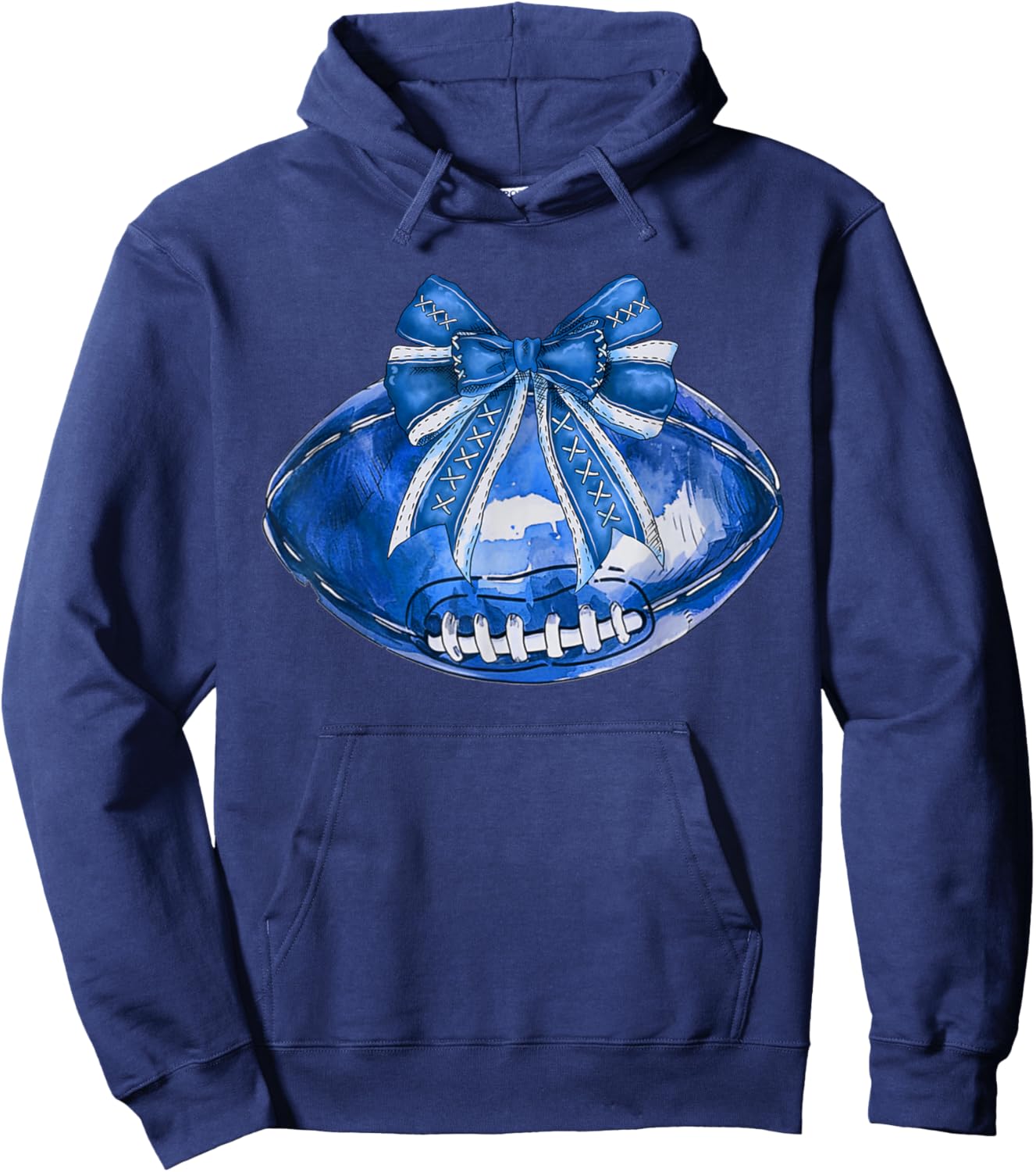 Cool Blue American Football Wearing Coquette Bow Game Day Hoodie - Hoodie | Navy