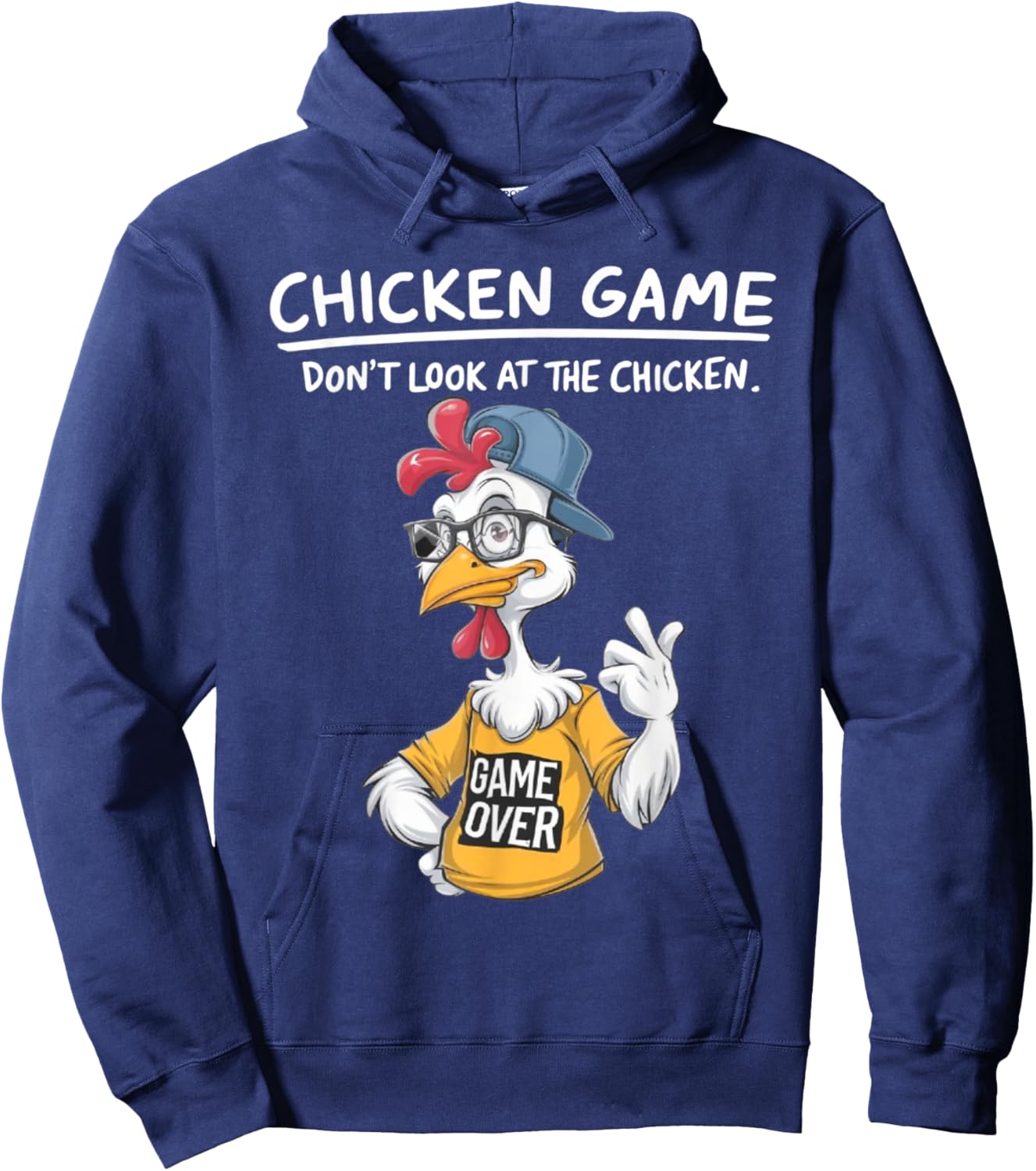 Chicken Game Humorous Family - -Adults & Kids - Black - Small - Short Sleeve - Cartoon Chicken Game - Don't Look at the Chicken Hoodie - Hoodie | Navy