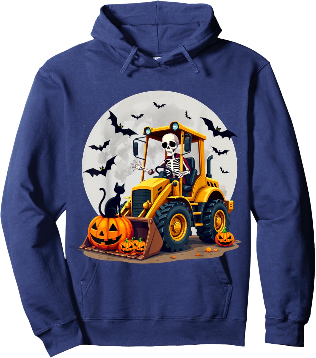 Spooky Skeleton Loader Pumpkins Black Cat Halloween Kids Hoodie - Hoodie | Navy