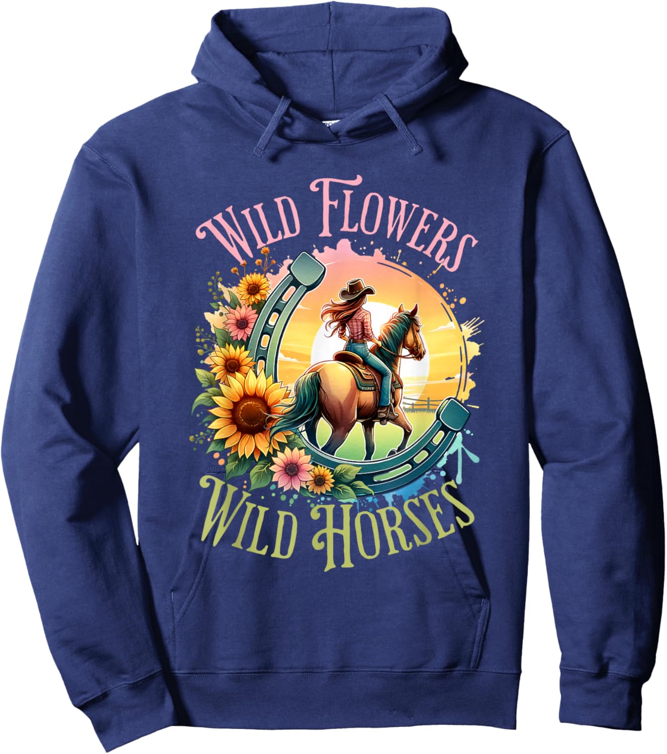 Wild Flowers & Wild Horses Country Sunset Western Cowgirl Hoodie - Hoodie | Navy