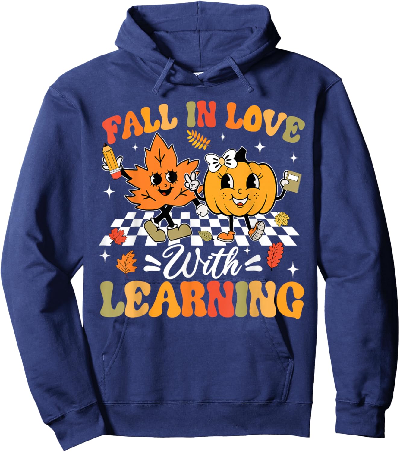 Fall In Love With Learning Fall Teacher Thanksgiving Retro Hoodie - Hoodie | Navy