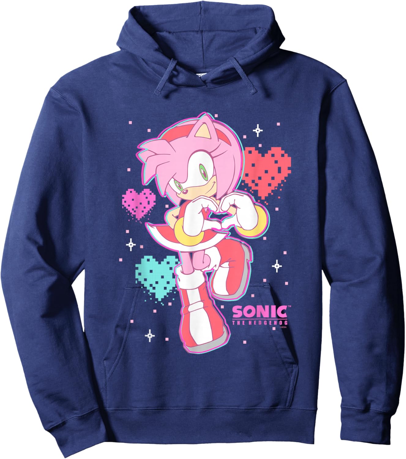 Sonic The Hedgehog Valentine's Day Cute Amy Rose Retro Logo Hoodie - Hoodie | Navy