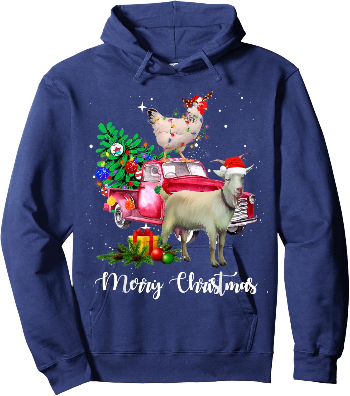 Goat Chicken Christmas Tree Santa Hat Farmer Holiday Costume Hoodie - Hoodie | Navy