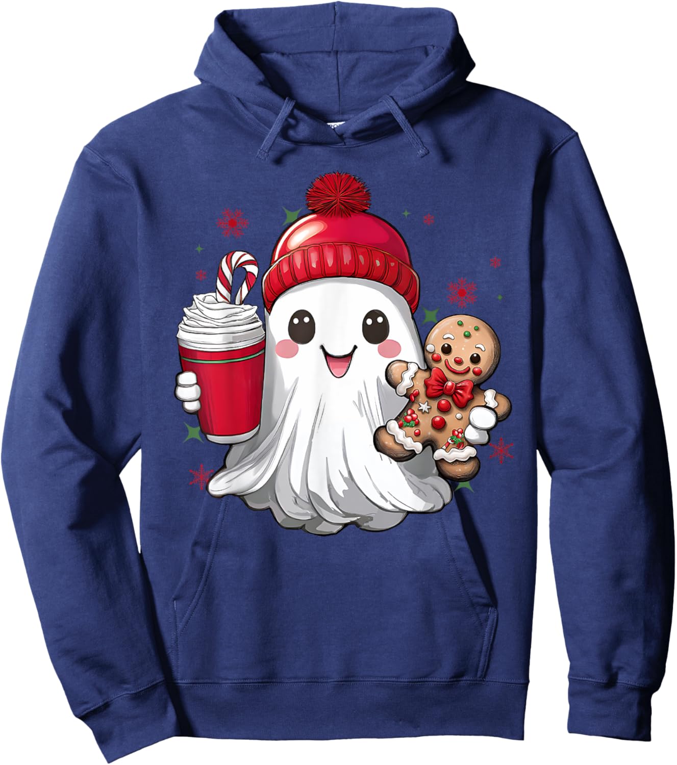 Cute Christmas Ghost Coffee Gingerbread Boojee Xmas Holiday Hoodie - Hoodie | Navy