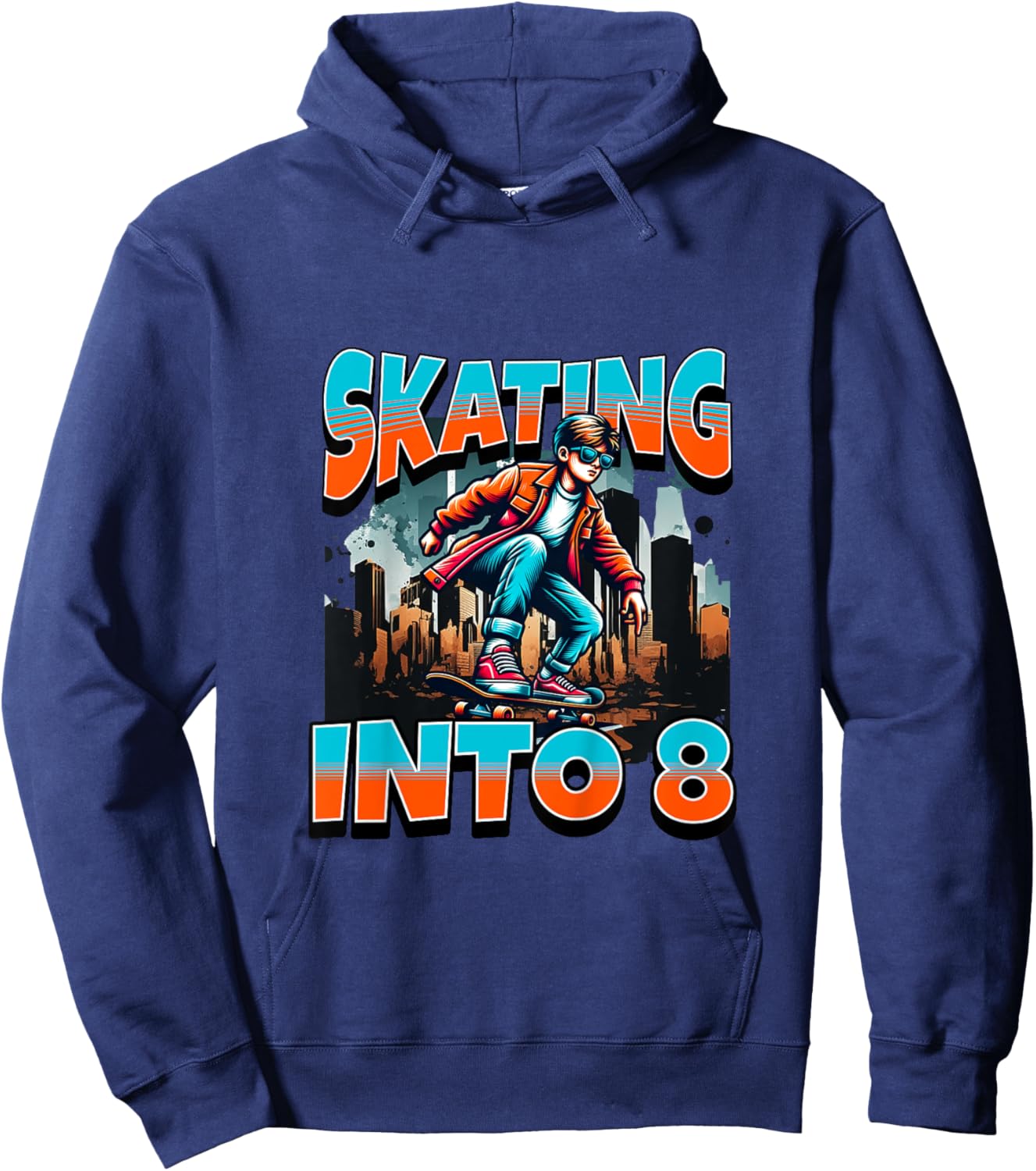 Kids Boy Skateboard Skating Into 8 Year Old 8th Birthday Boy Hoodie - Hoodie | Navy