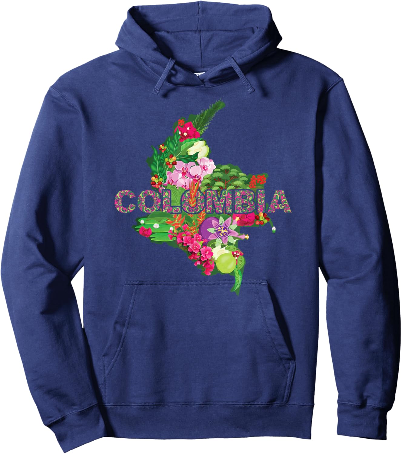 Colombia Botanical Map - Colombian Heritage Souvenir Hoodie - Hoodie | Navy