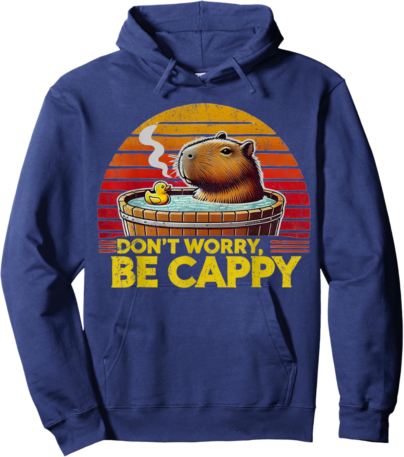 Retro Sunset Rodent Funny Capybara Dont Be Worry Be Capy Hoodie - Hoodie | Navy