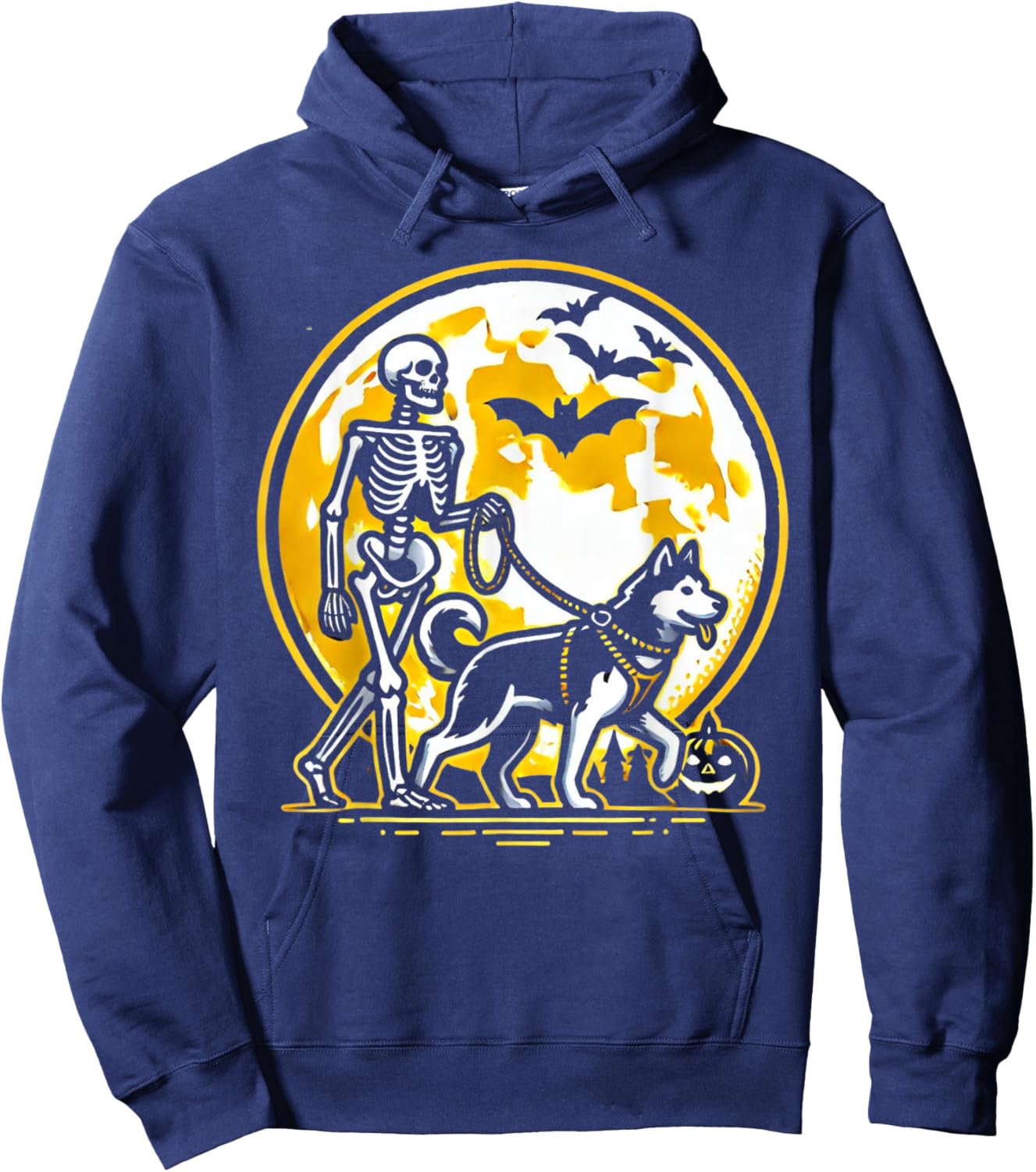 funny Siberian Husky Skeleton Dog Walking Halloween Costume Hoodie - Hoodie | Navy