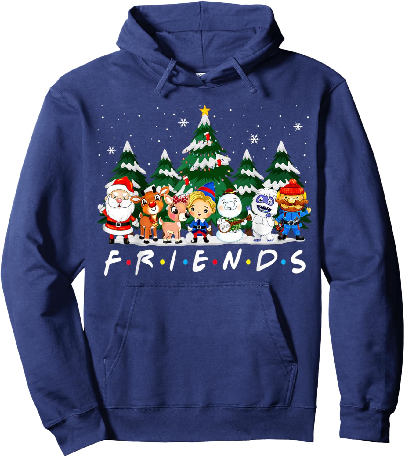 Friends Christmas Santa Rudolph Snowman Family Pajama Xmas Hoodie - Hoodie | Navy