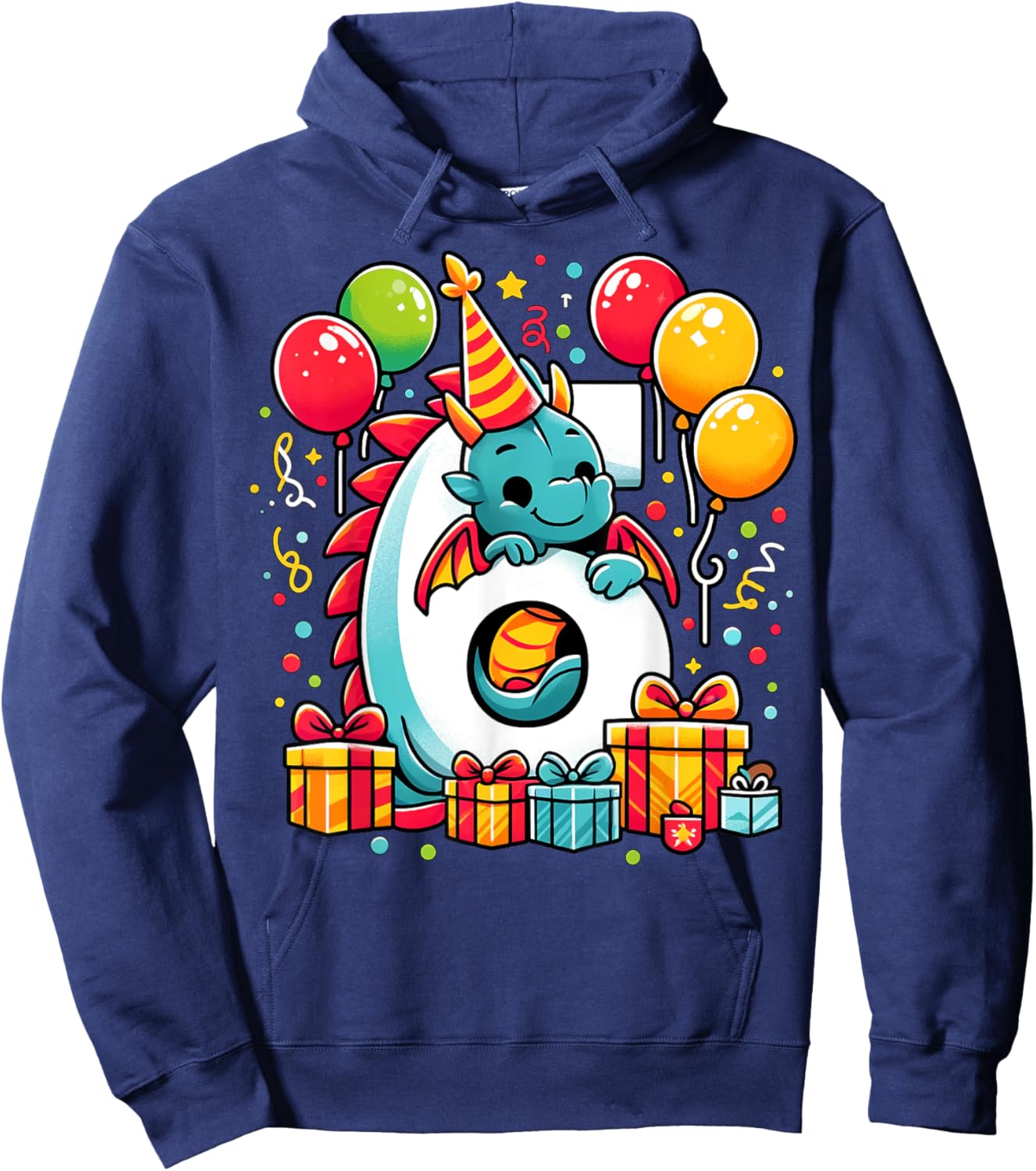 Kids Dragon Theme sixth Bday Party 6th Dragon Birthday Hoodie - Hoodie | Navy