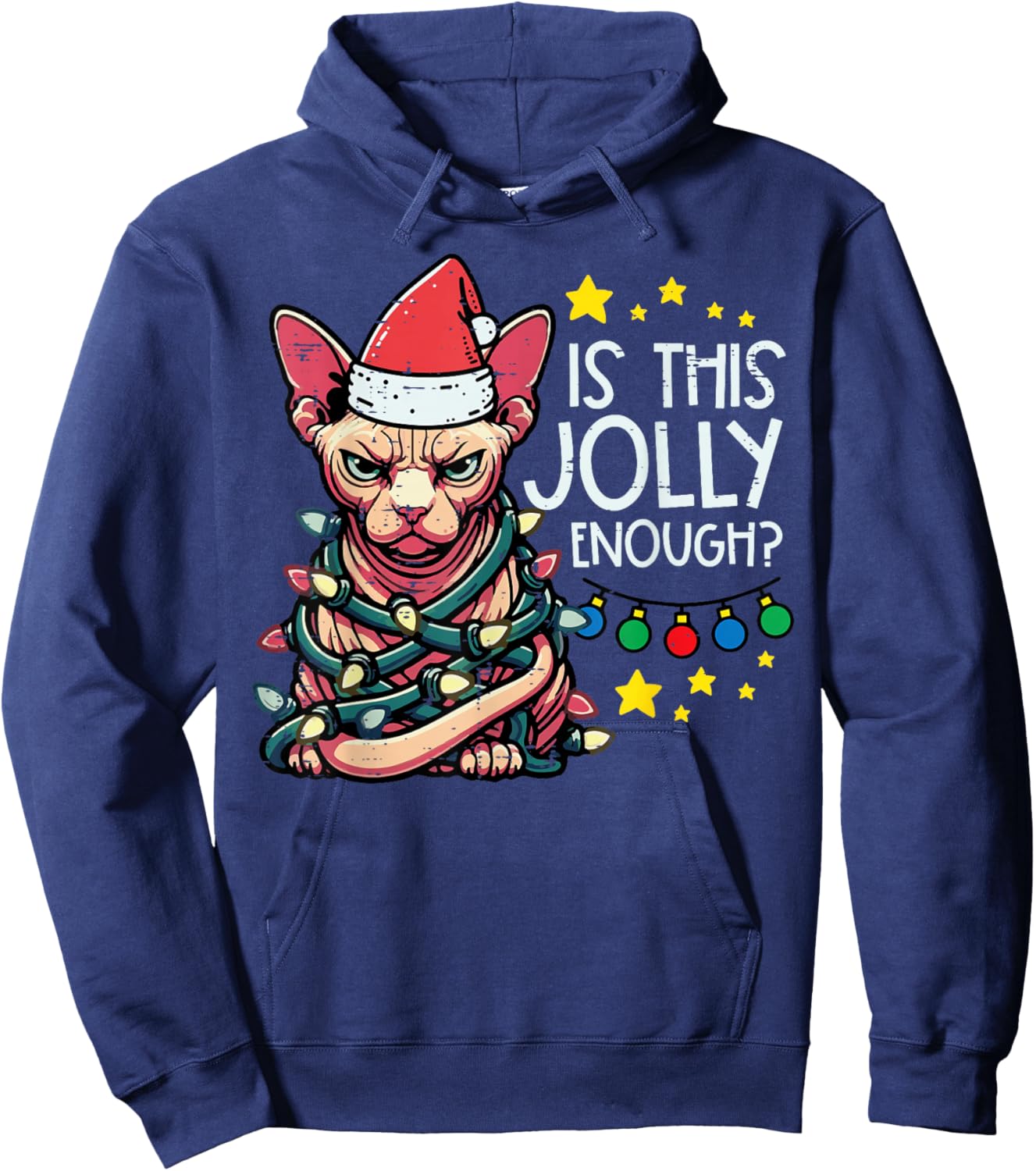 Christmas Angry Cat Is This Jolly Enough Xmas Men Women Kid Hoodie - Hoodie | Navy