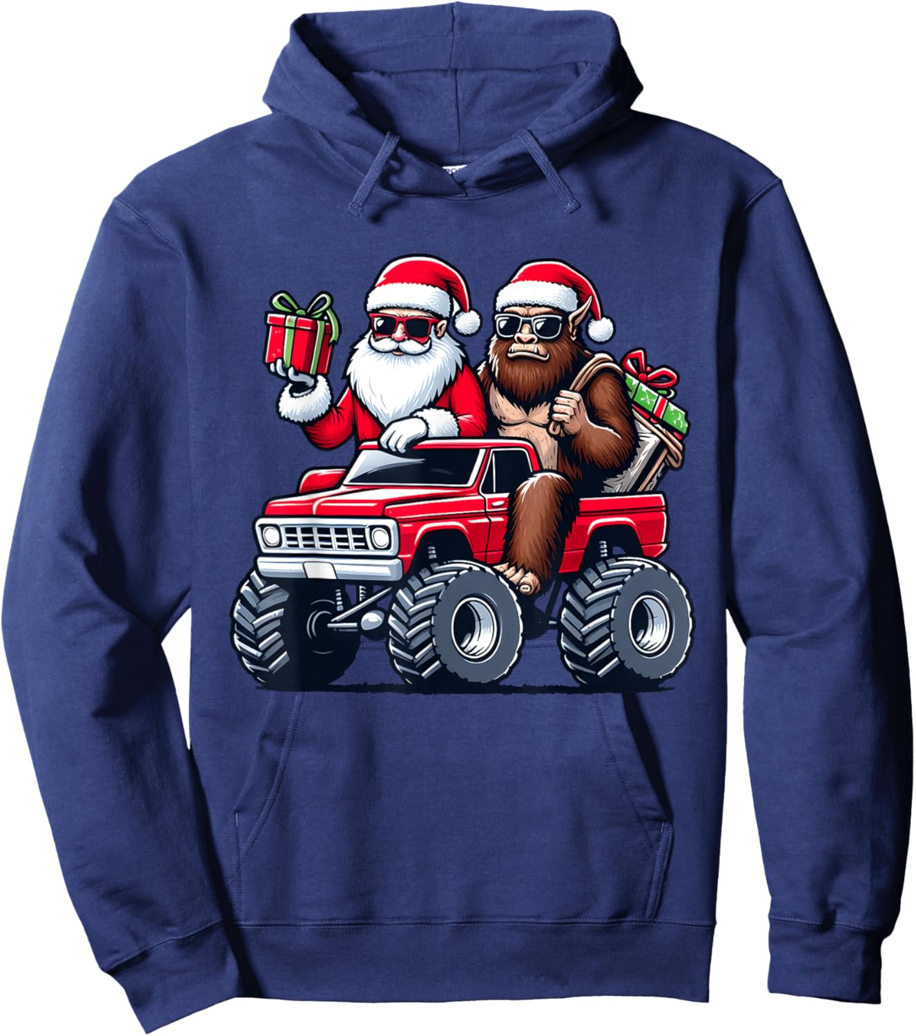 Santa Bigfoot Riding Monster Truck Christmas Toddler Kids Hoodie - Hoodie | Navy