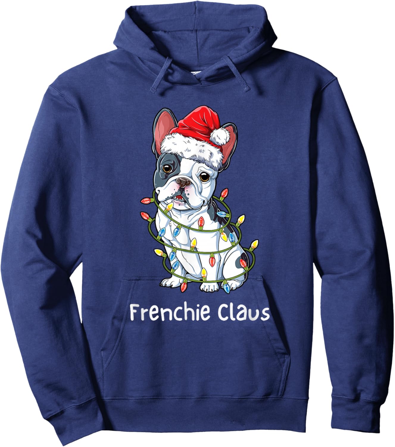 Santa French Bulldog Xmas Pajamas Funny Frenchie Christmas Hoodie - Hoodie | Navy