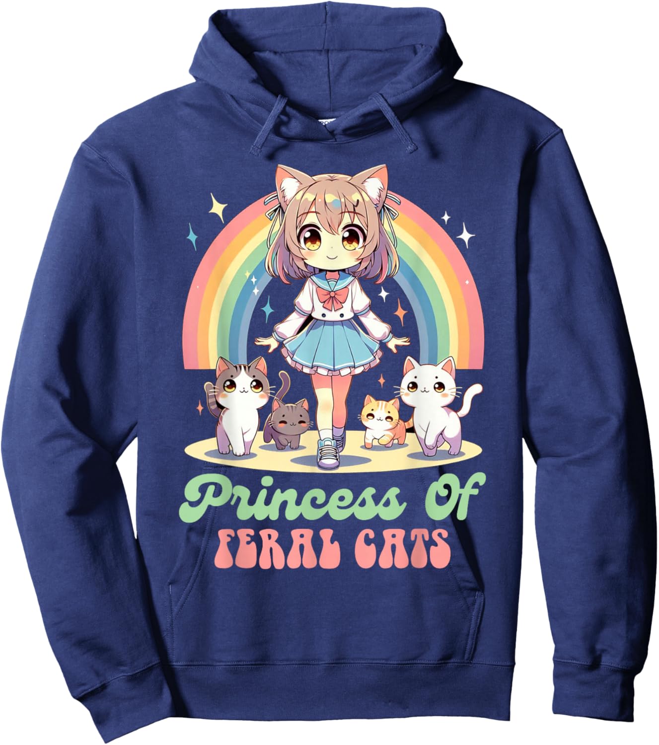 Anime And Cats Lover Princess Of Feral Cats Kawaii Otaku Hoodie - Hoodie | Navy