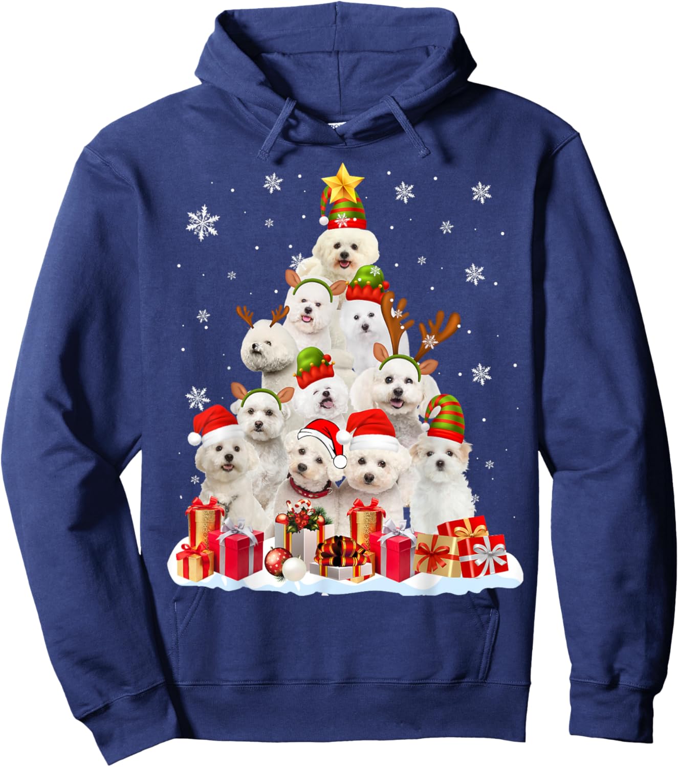 Funny Bichon Frise Christmas Tree Funny Dog Lover Gifts Women Girls Kids Hoodie - Hoodie | Navy