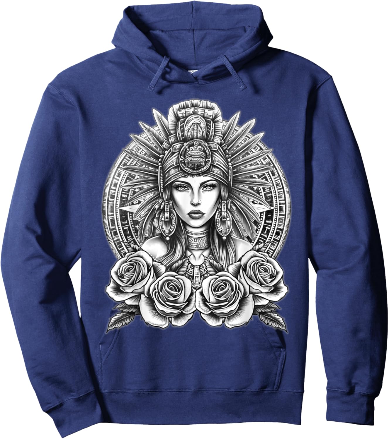 Aztec Princess Woman Chicano Mexican Aztec Calendar Hoodie - Hoodie | Navy