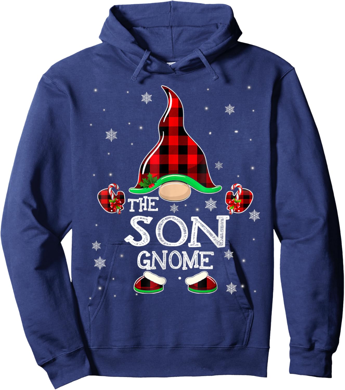 Son Gnome Buffalo Plaid Matching Family Christmas Pajama Hoodie - Hoodie | Navy