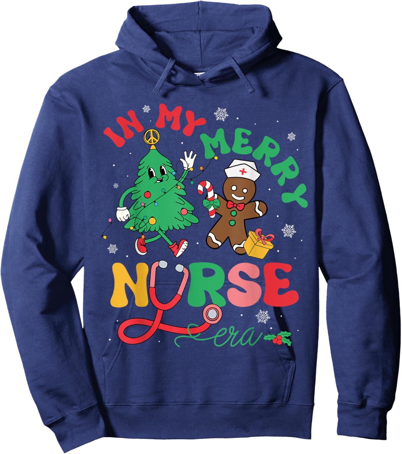 In My Merry Nurse Era Christmas Tree Gingerbread Nursing Hoodie - Hoodie | Navy