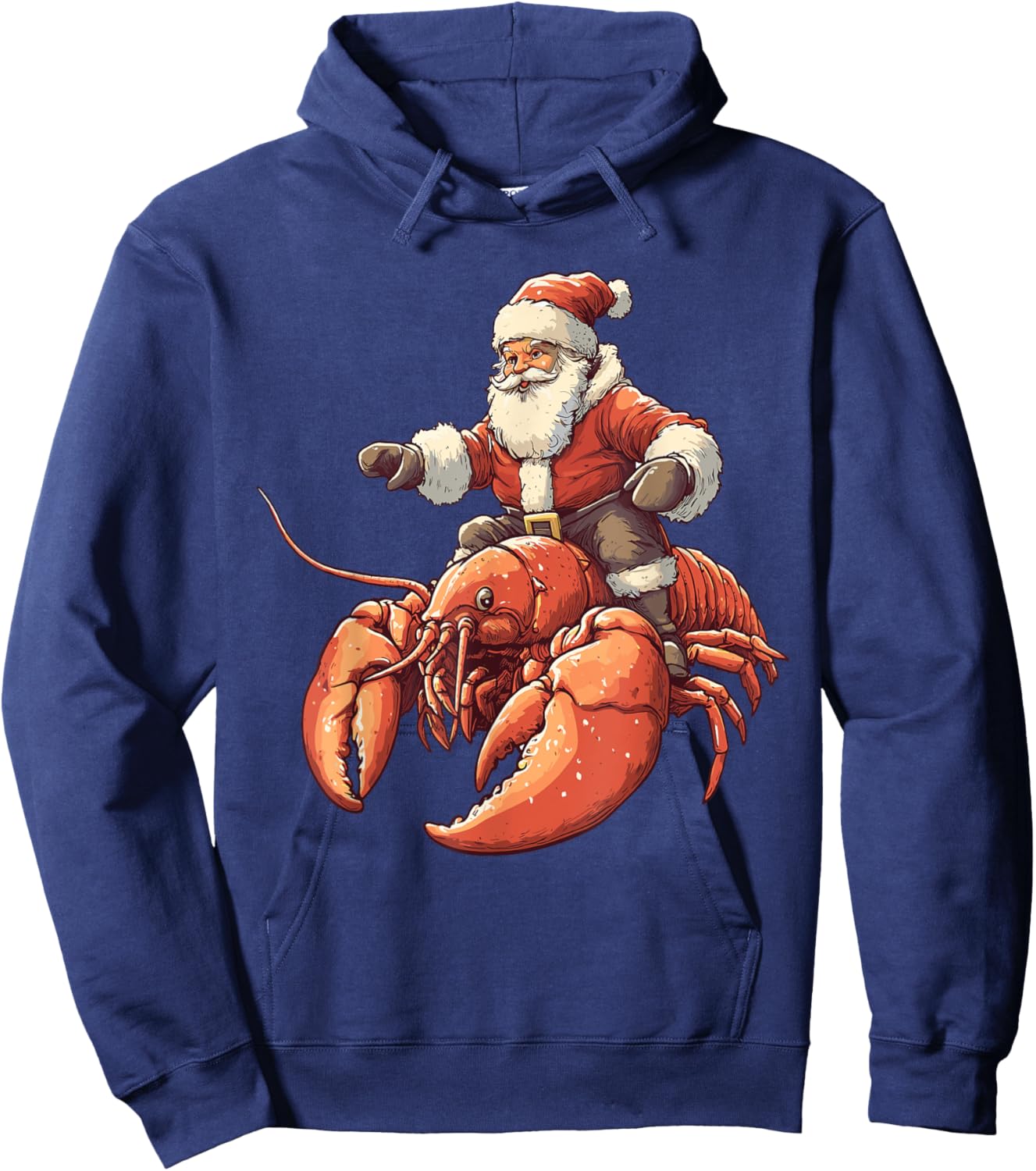 Funny Lobster Christmas Xmas Pajama Santa Riding Lobster Hoodie - Hoodie | Navy