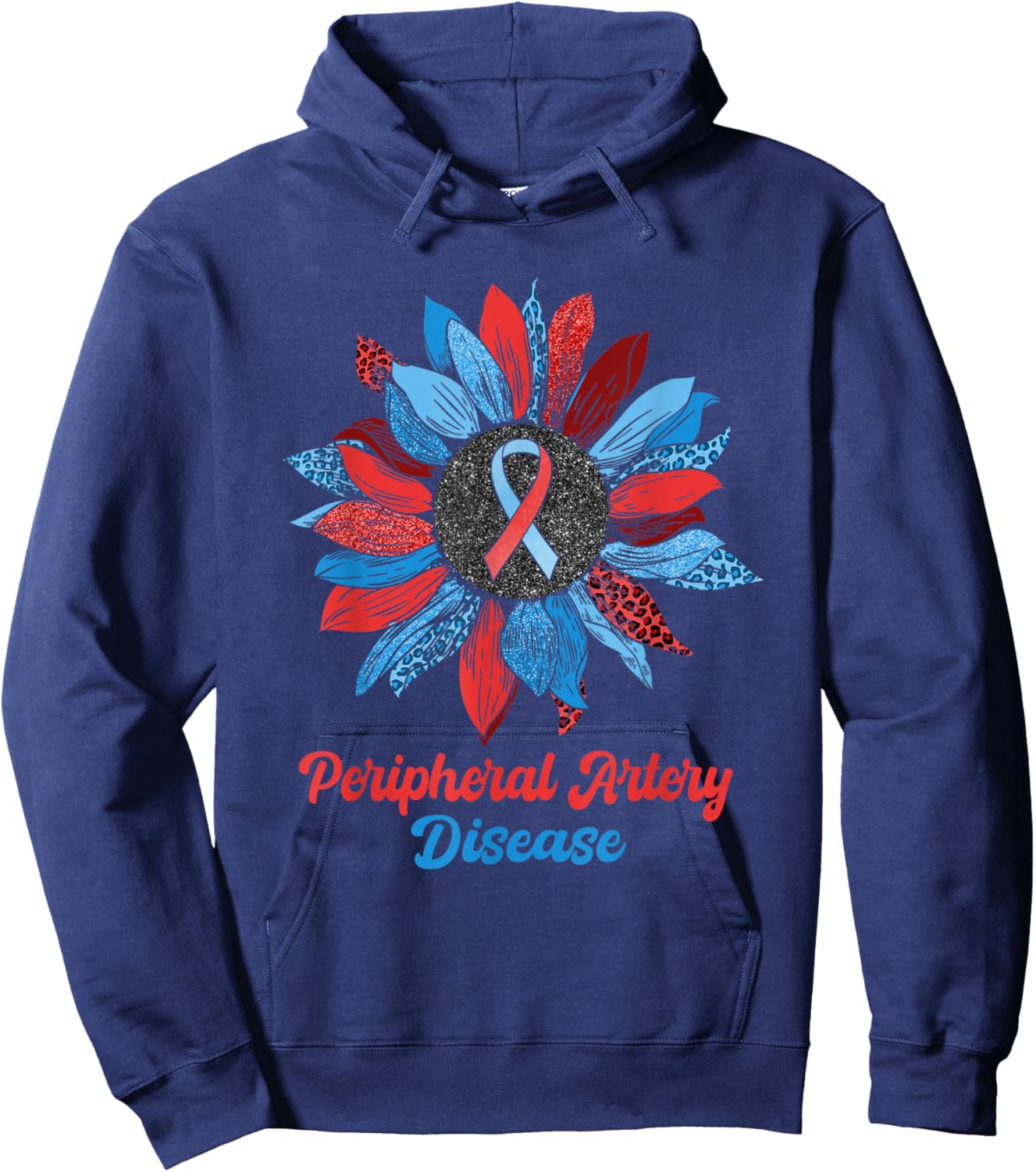 Leopard Sunflower Peripheral Artery Disease Warrior Support Hoodie - Hoodie | Navy