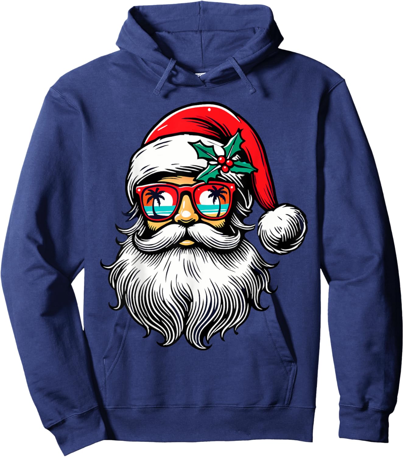 Santa Face Retro Sunglasses Hawaii Christmas Xmas Tropical Hoodie - Hoodie | Navy