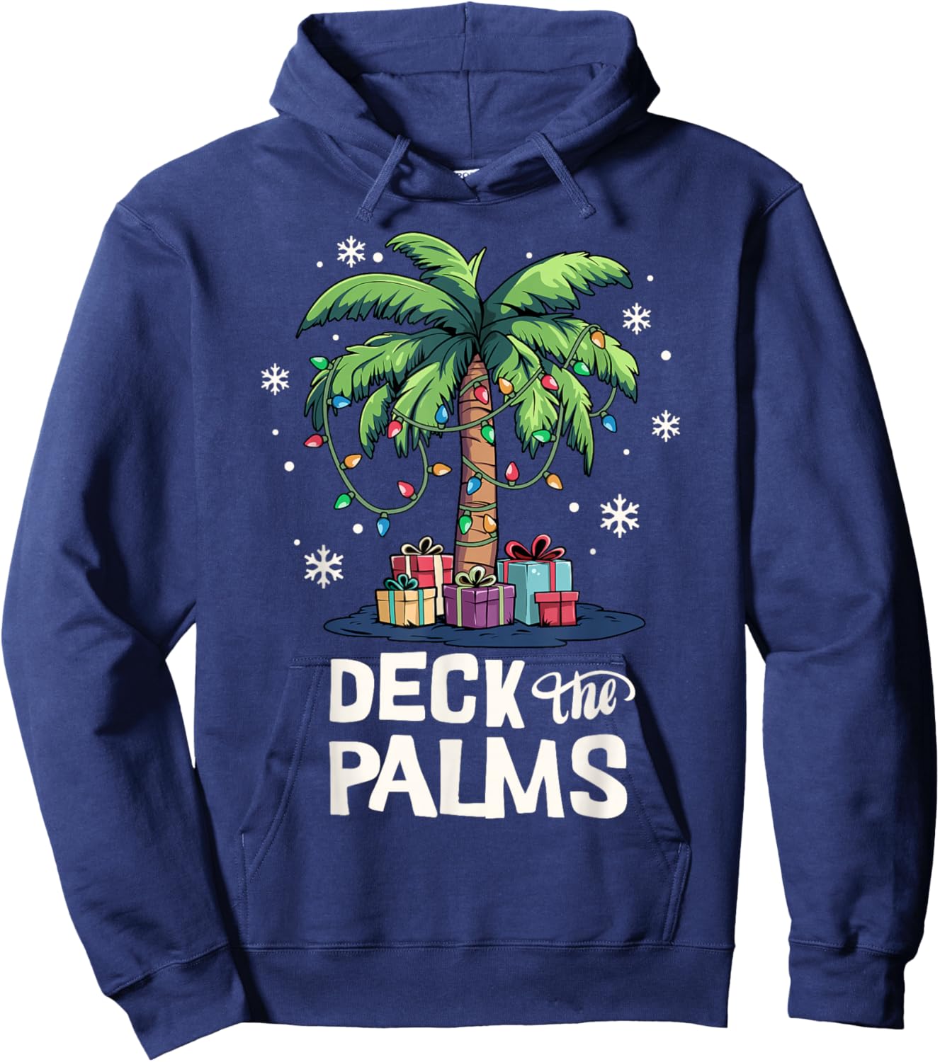 Deck The Palms Family Vacation Tropical Palm Tree Christmas Hoodie - Hoodie | Navy