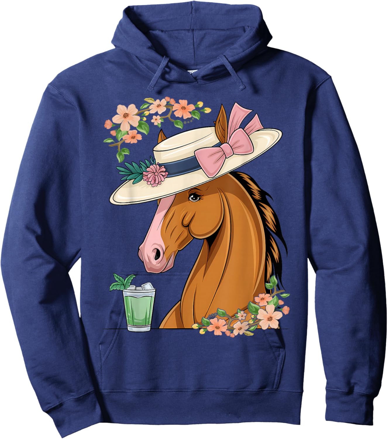 Funny Horse Derby Party Blue Round Neck Hoodie - Hoodie | Navy