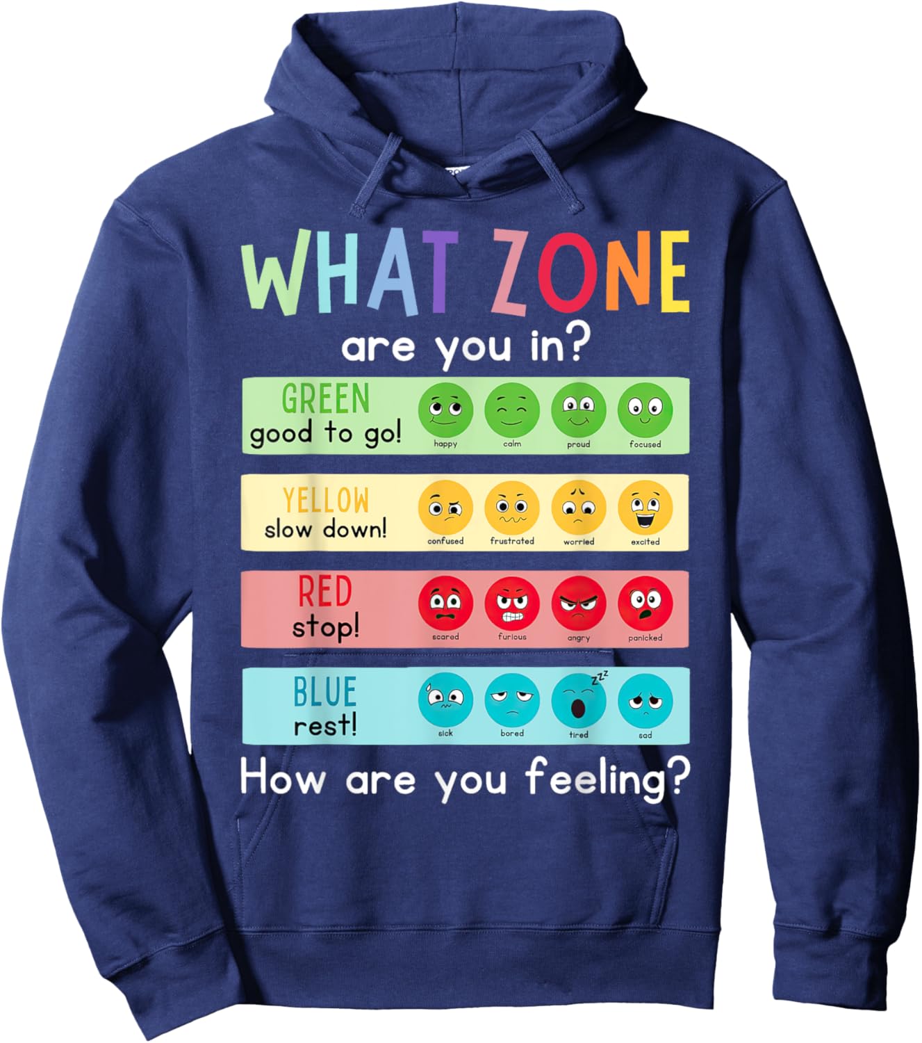 What Zone Are You In How Are You Feeling Funny Quote Hoodie - Hoodie | Navy