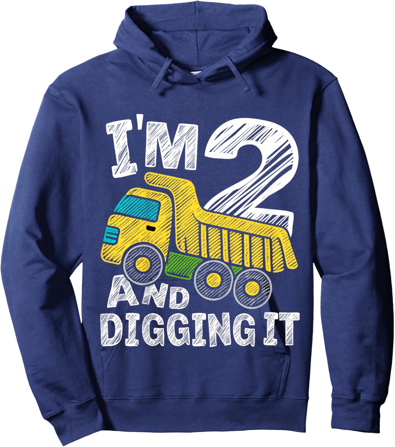 Two Construction 2nd Birthday Gifts Second Boy 2 Years Old Hoodie - Hoodie | Navy