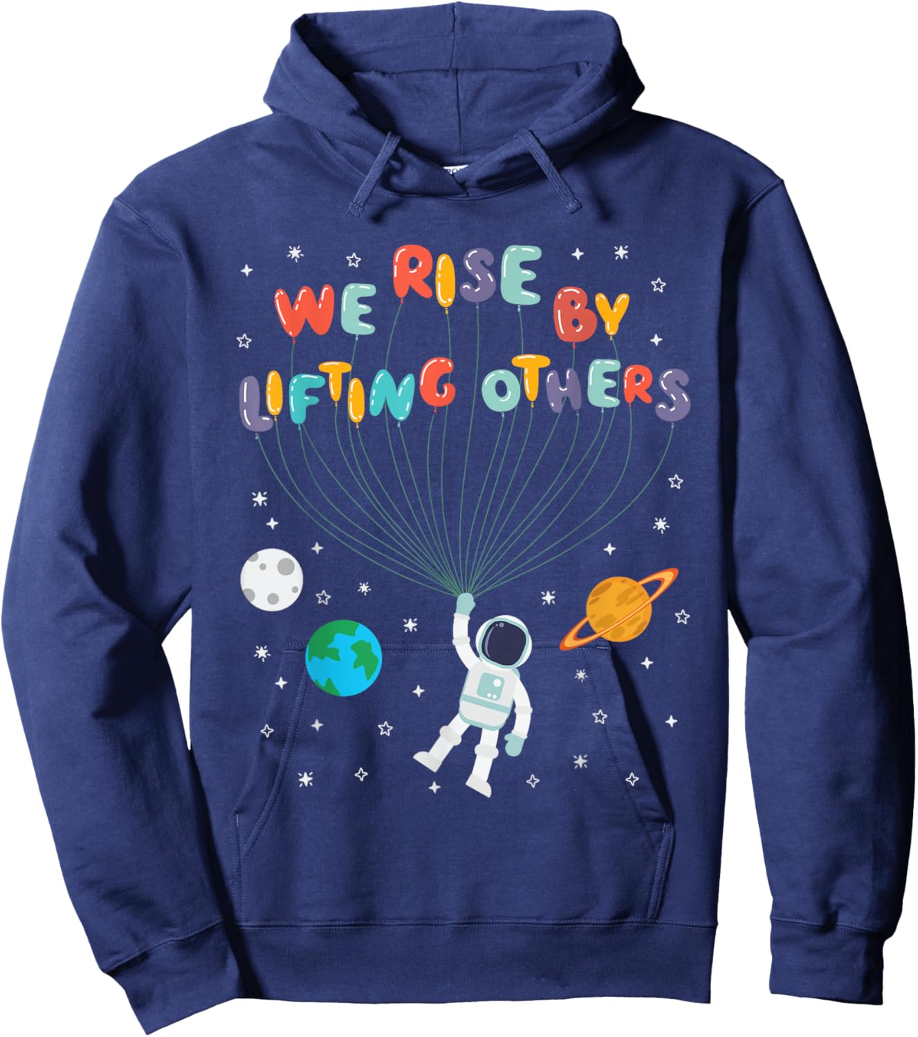 Kids Black Small We Rise By Lifting Others Positive Quotes Planets Teacher Graphic Vintage Short Sleeve Hoodie - Hoodie | Navy