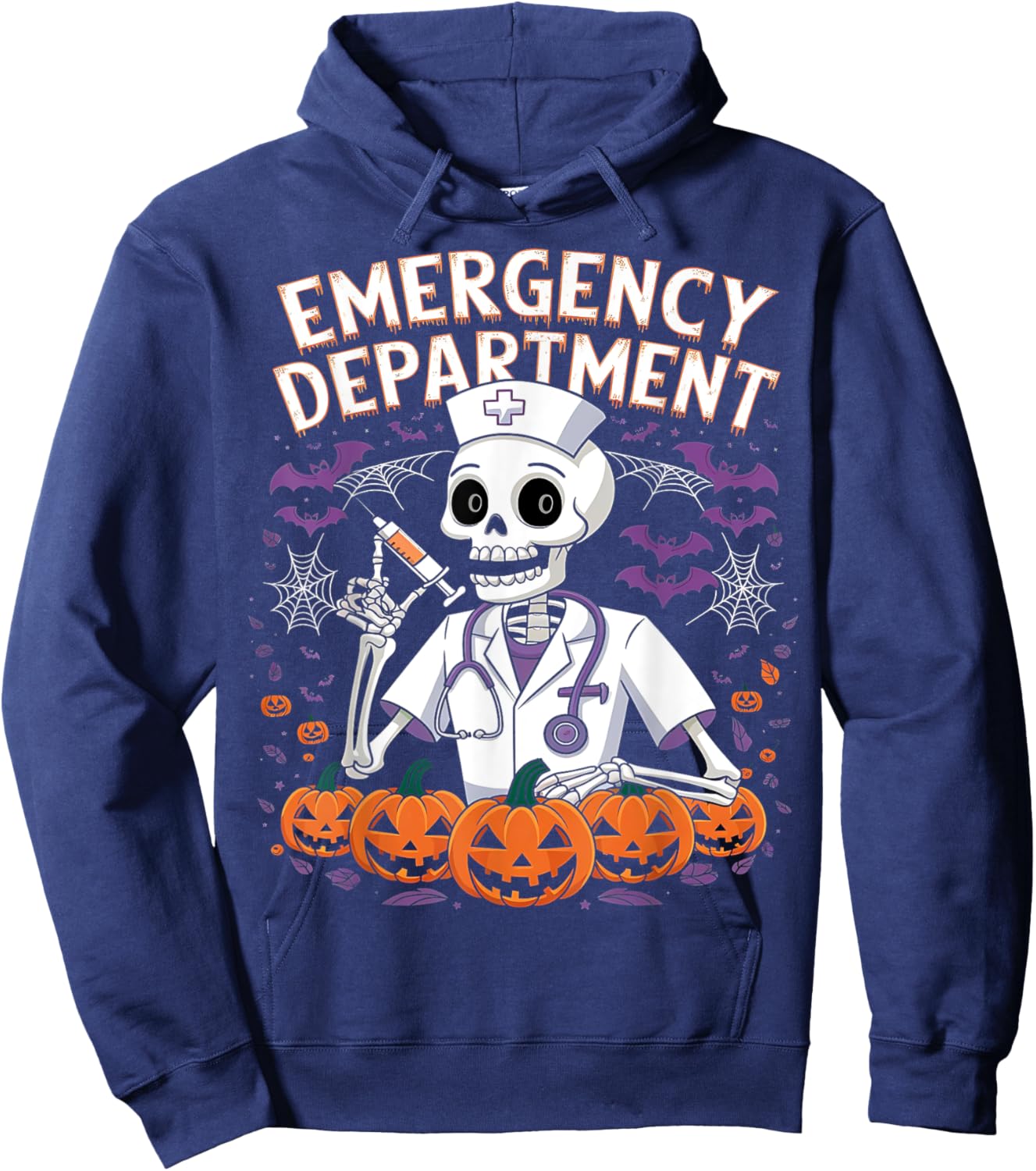 Emergency Department Skeleton ER Nurse Funny Halloween Hoodie - Hoodie | Navy