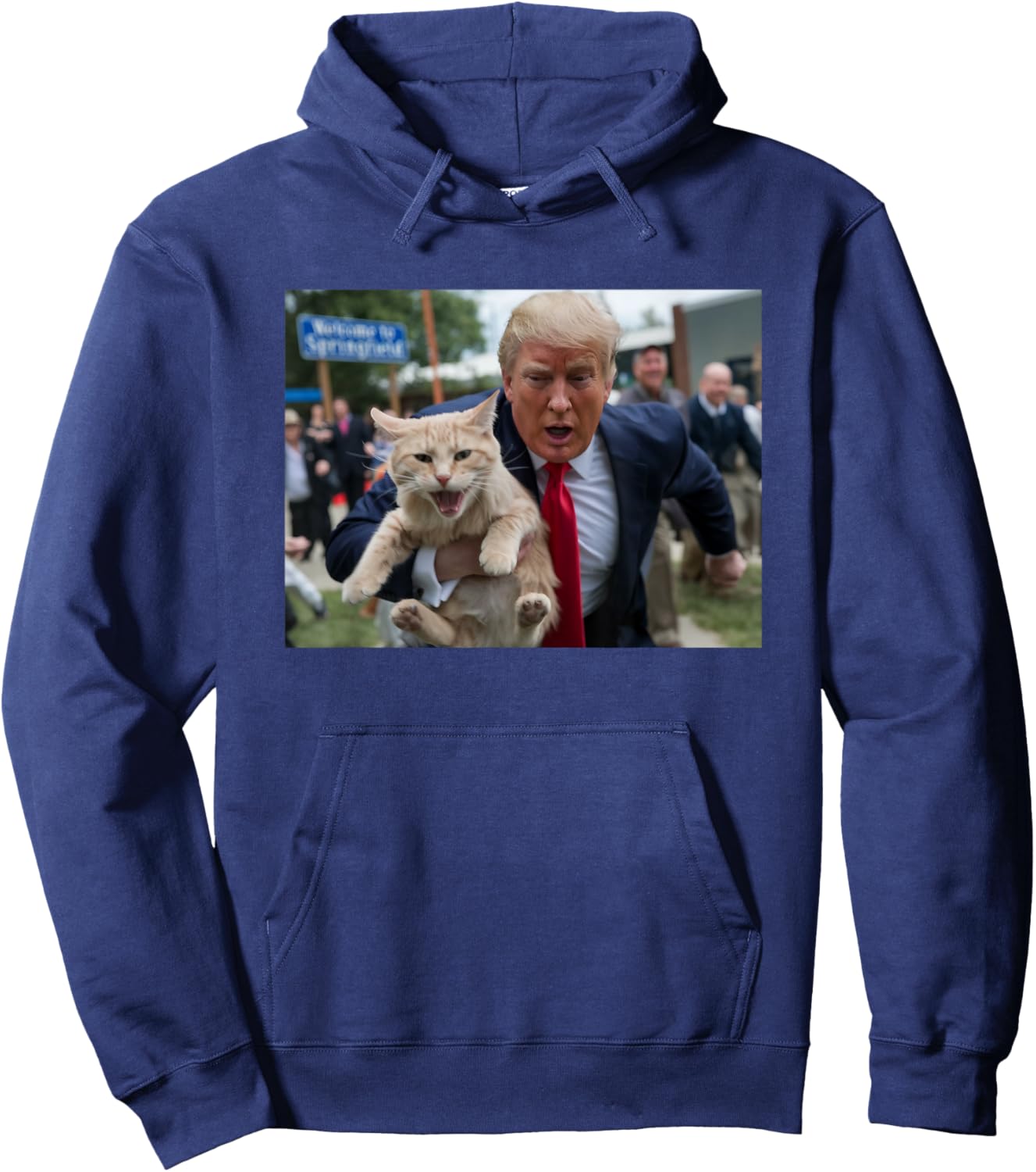 Trump Saving A Cat Funny Political Humor Photo Save The Pets Men Women Hoodie - Hoodie | Navy
