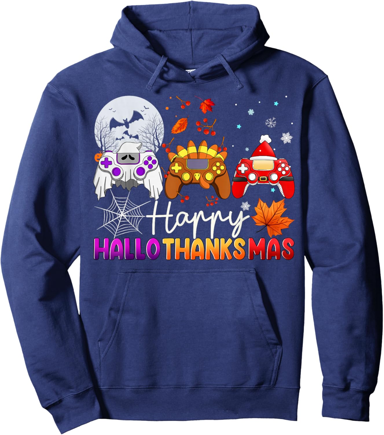 Happy Hallothanksmas Game Controller Gamer Hallothanksmas Hoodie - Hoodie | Navy