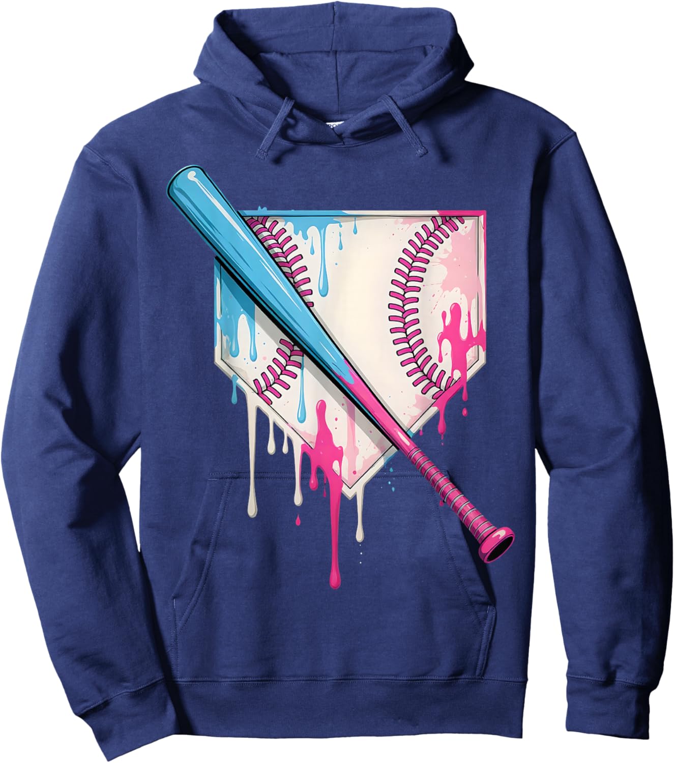 Ice Cream Drip Baseball Bat Home Plate With Sprinkles Drip Hoodie - Hoodie | Navy