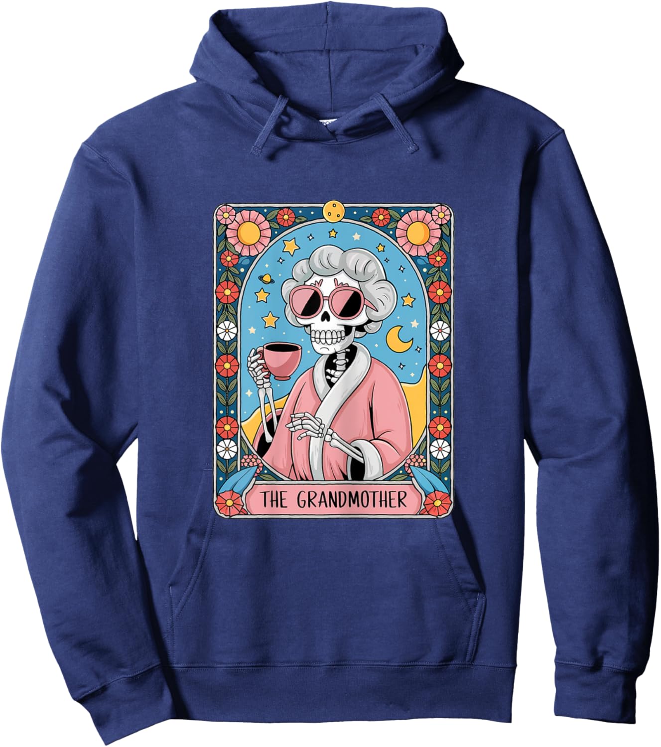 Tarot Card The Grandmother Granny Vintage Goth Art Skeleton Hoodie - Hoodie | Navy