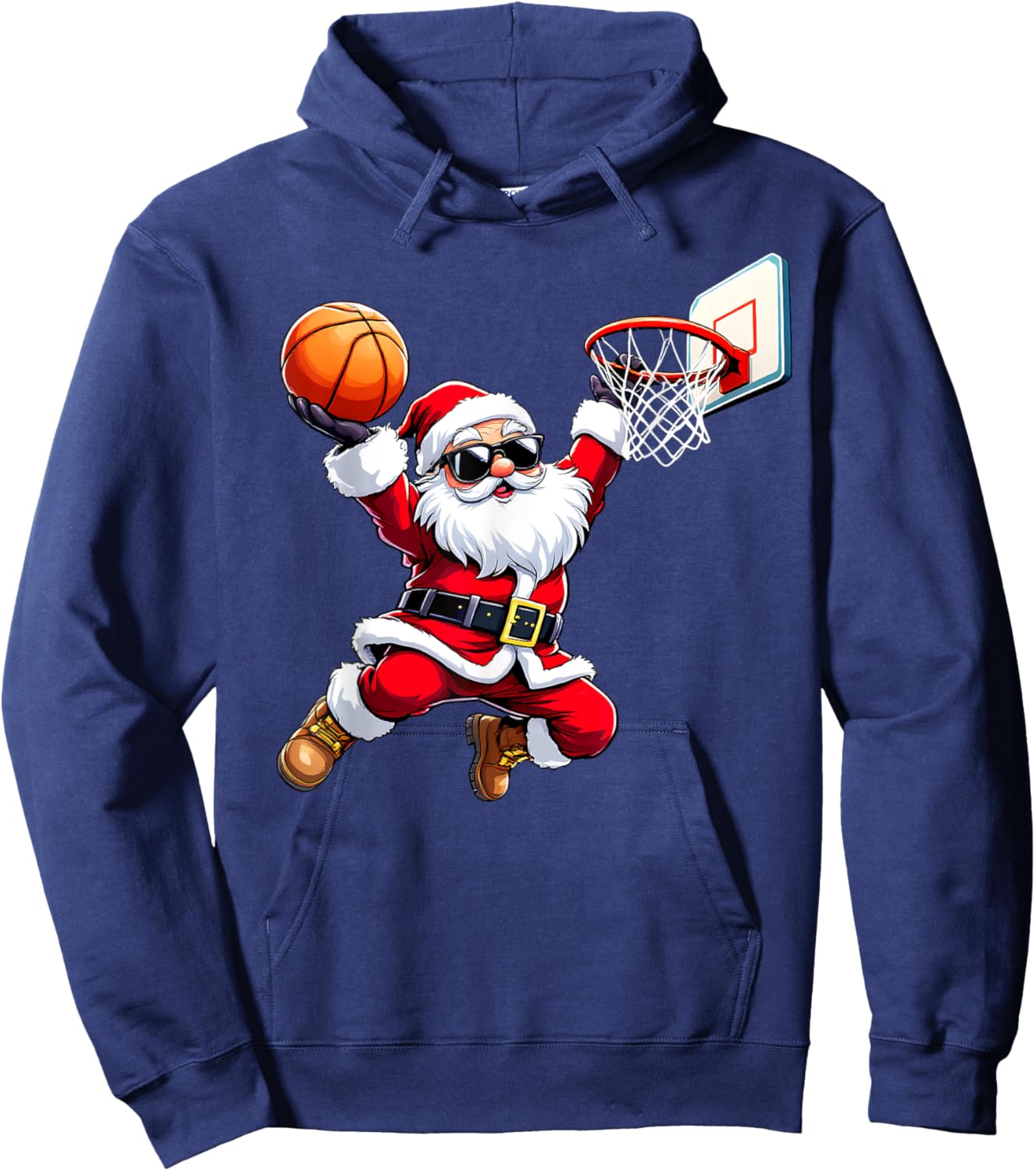 Christmas Santa Claus Dunking A Basketball Boys Kids Hoodie - Hoodie | Navy