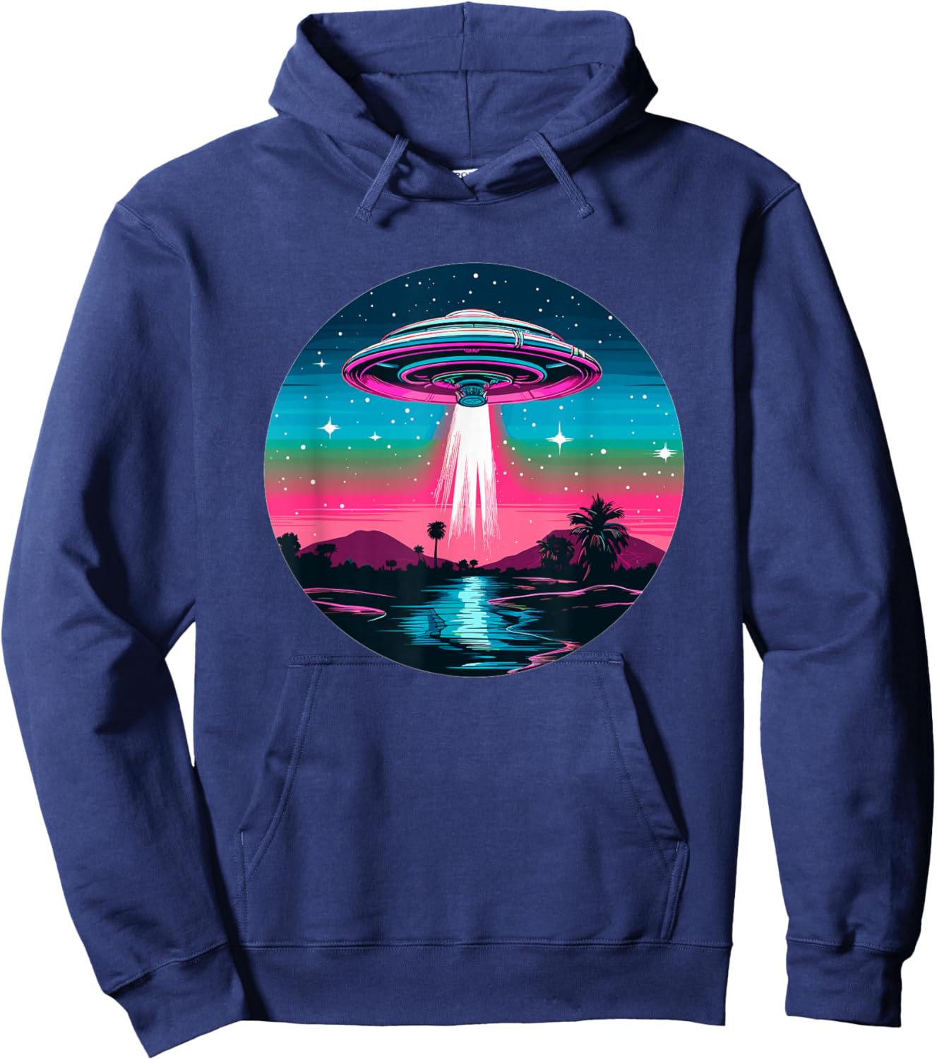Retro Sci-Fi Alien Abduction Sunset I UFO Hoodie - Hoodie | Navy