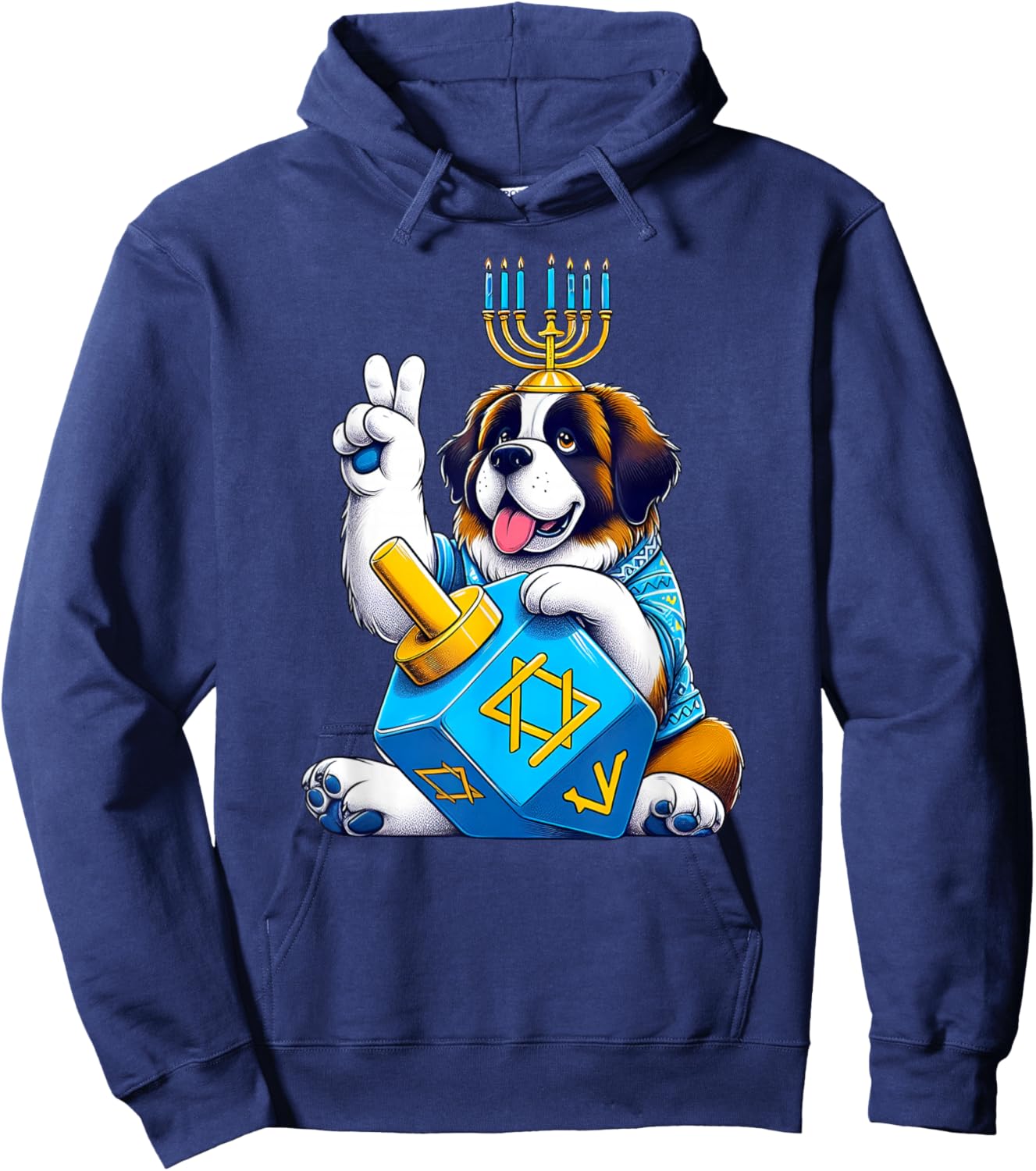 Saint Bernard Menorah Dreidel Jewish Hanukkah Hoodie - Hoodie | Navy