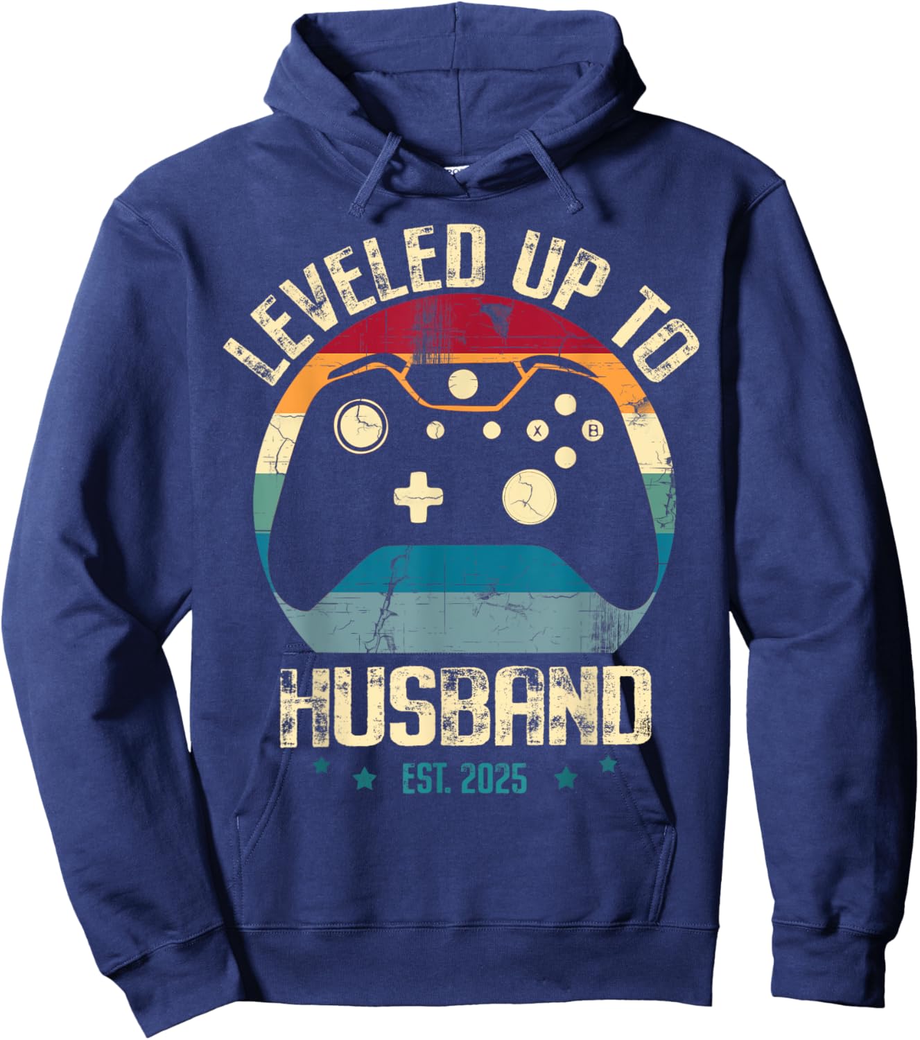 Leveled Up To Husband est 2025 Newly Married Gamer Bachelor Hoodie - Hoodie | Navy