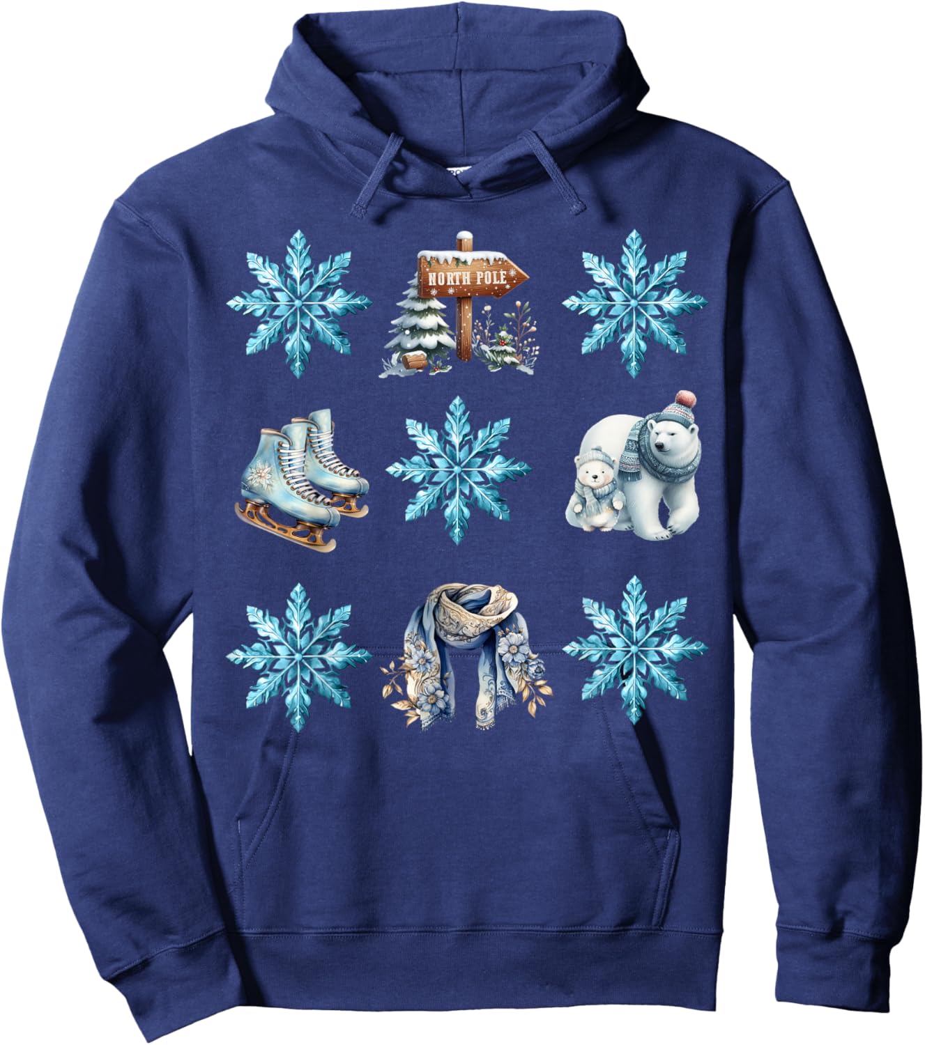 Skate Winter Wonderland Snowflake Icy Blue Christmas Hoodie - Hoodie | Navy