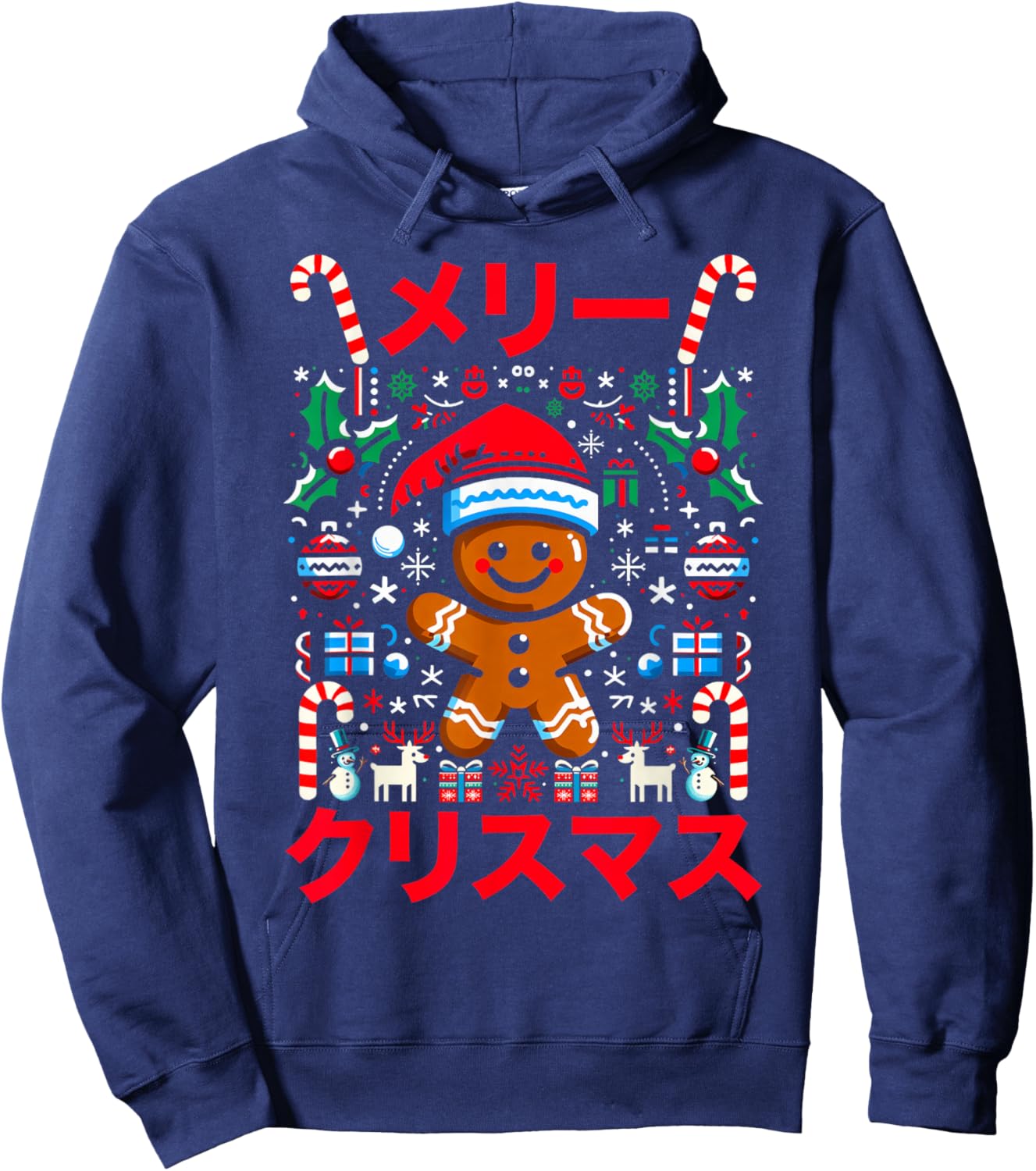 Gingerman Christmas Anime Kawaii Meri Kurisumasu Japanese Hoodie - Hoodie | Navy