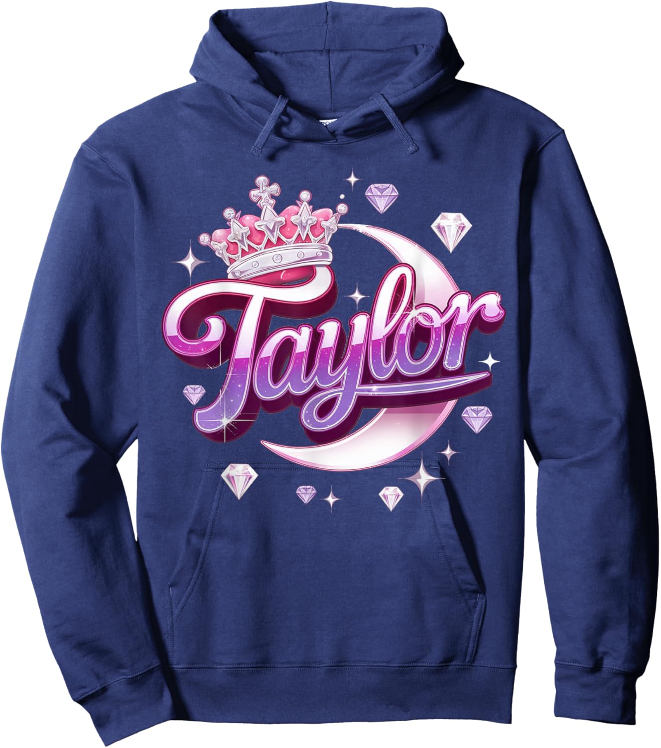 Girl Retro Taylor First Name Personalized Groovy 80's Pink Hoodie - Hoodie | Navy