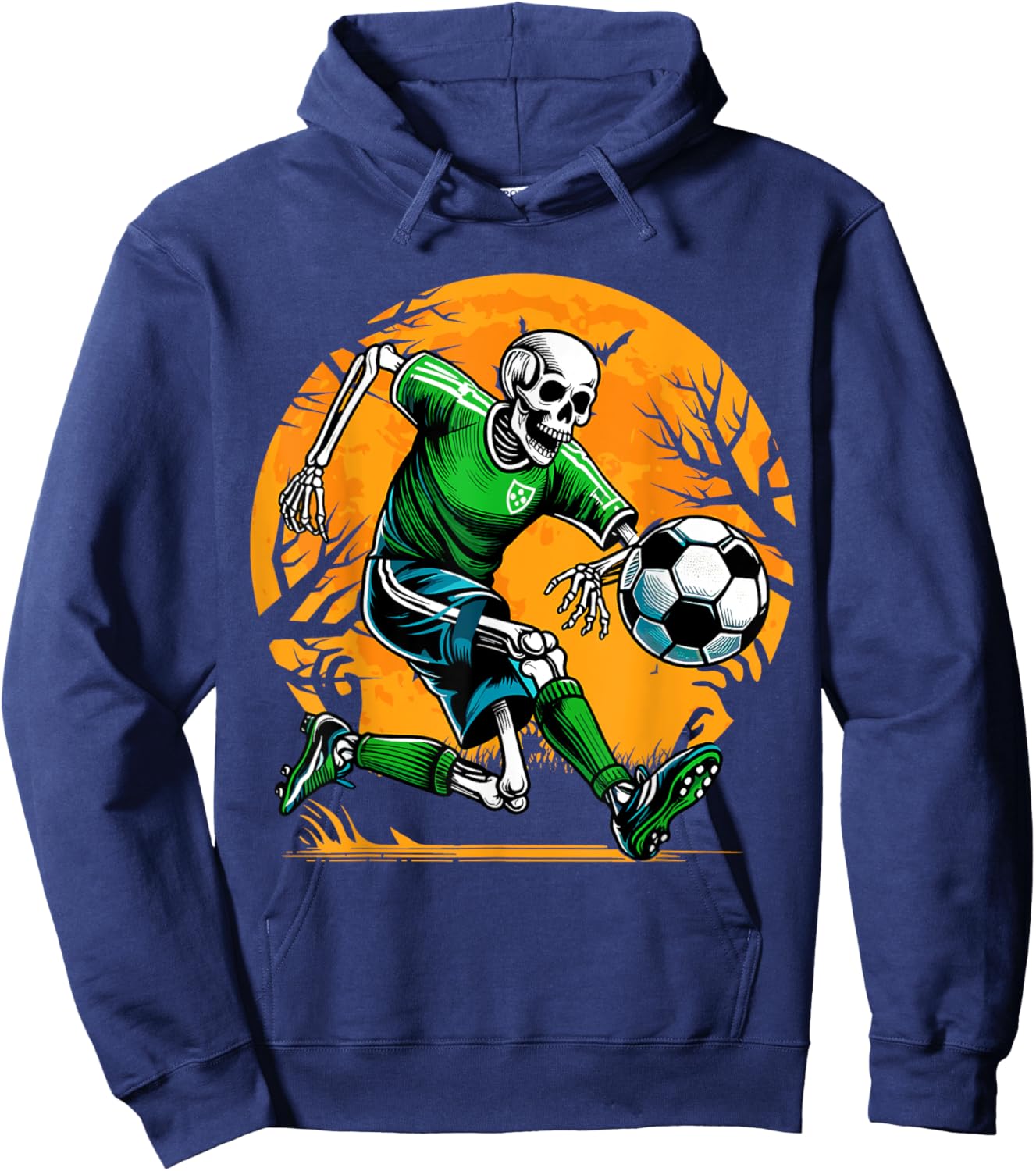 Soccer Skeleton Halloween Football Spooky Boys Soccer Player Hoodie - Hoodie | Navy