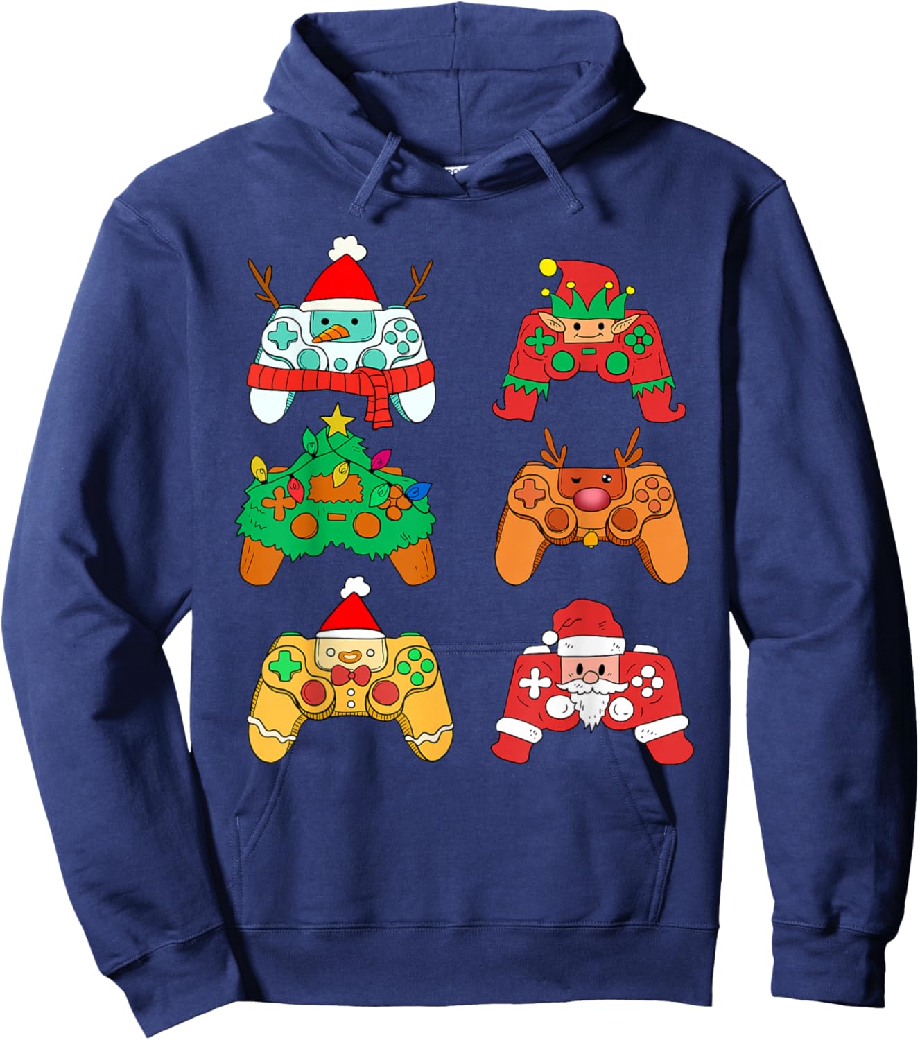 Christmas Santa Elf Gaming Controllers Gamer Xmas Boys Kids Hoodie - Hoodie | Navy