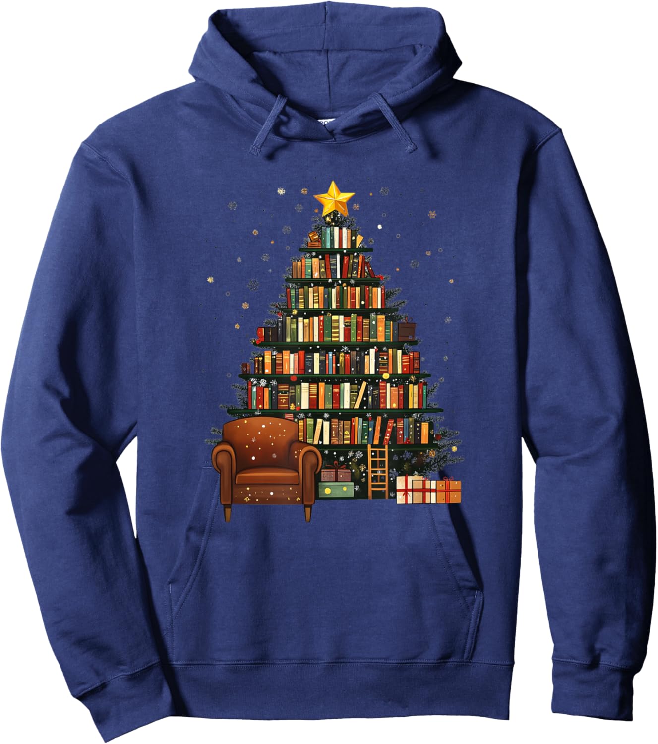 Christmas Tree Bookshelf - Book Lover Library Hoodie - Hoodie | Navy