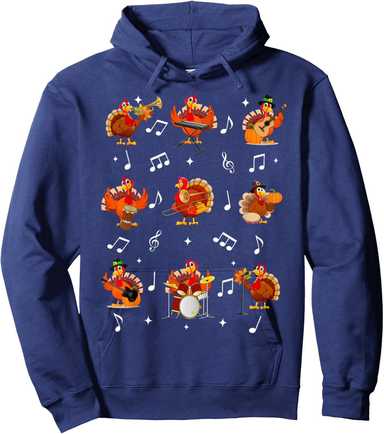 Turkey Squad Music Note Music Teacher Thanksgiving Hoodie - Hoodie | Navy