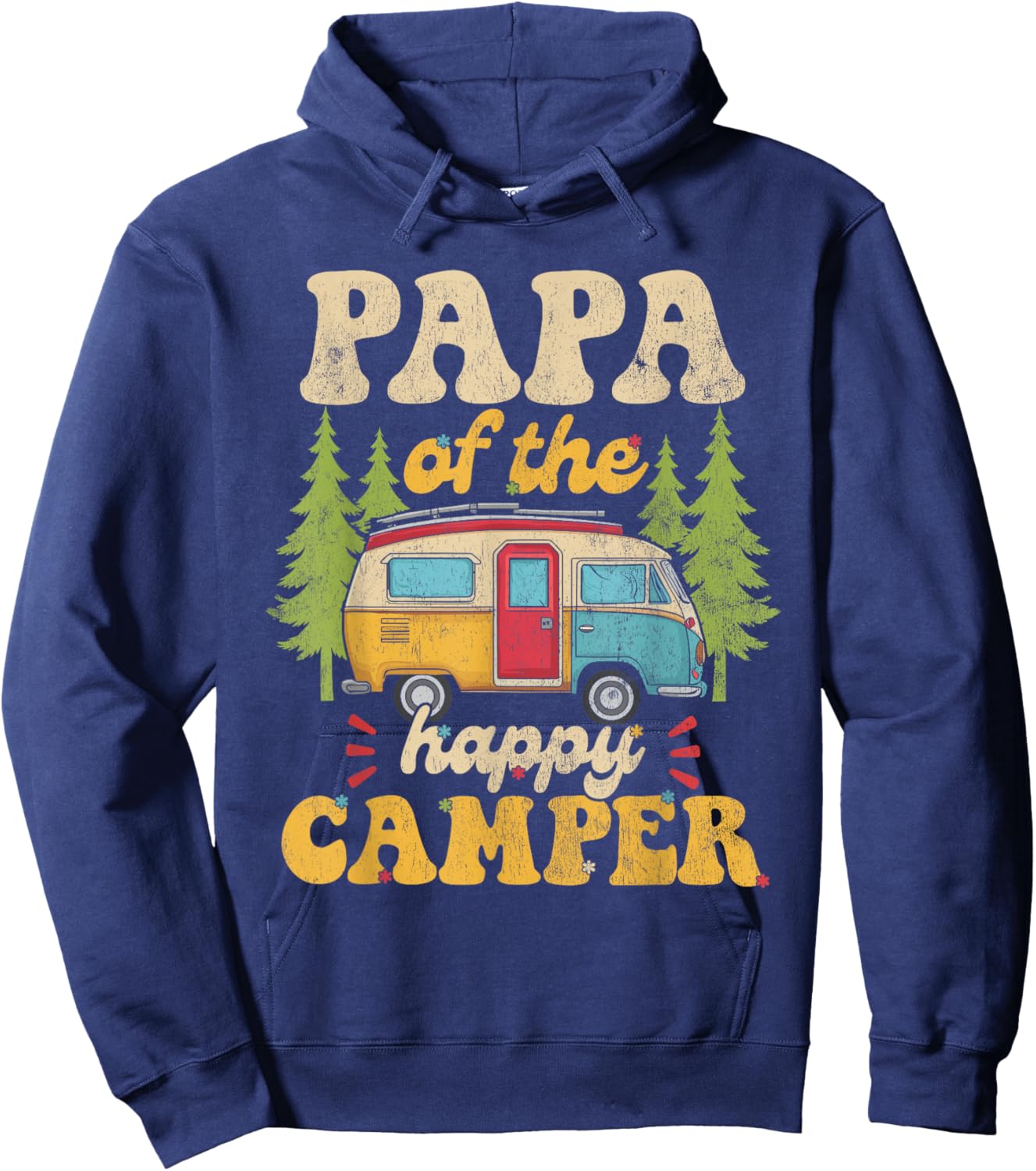 Papa of Happy Camper 1st Birthday Party Retro Papa Hoodie - Hoodie | Navy
