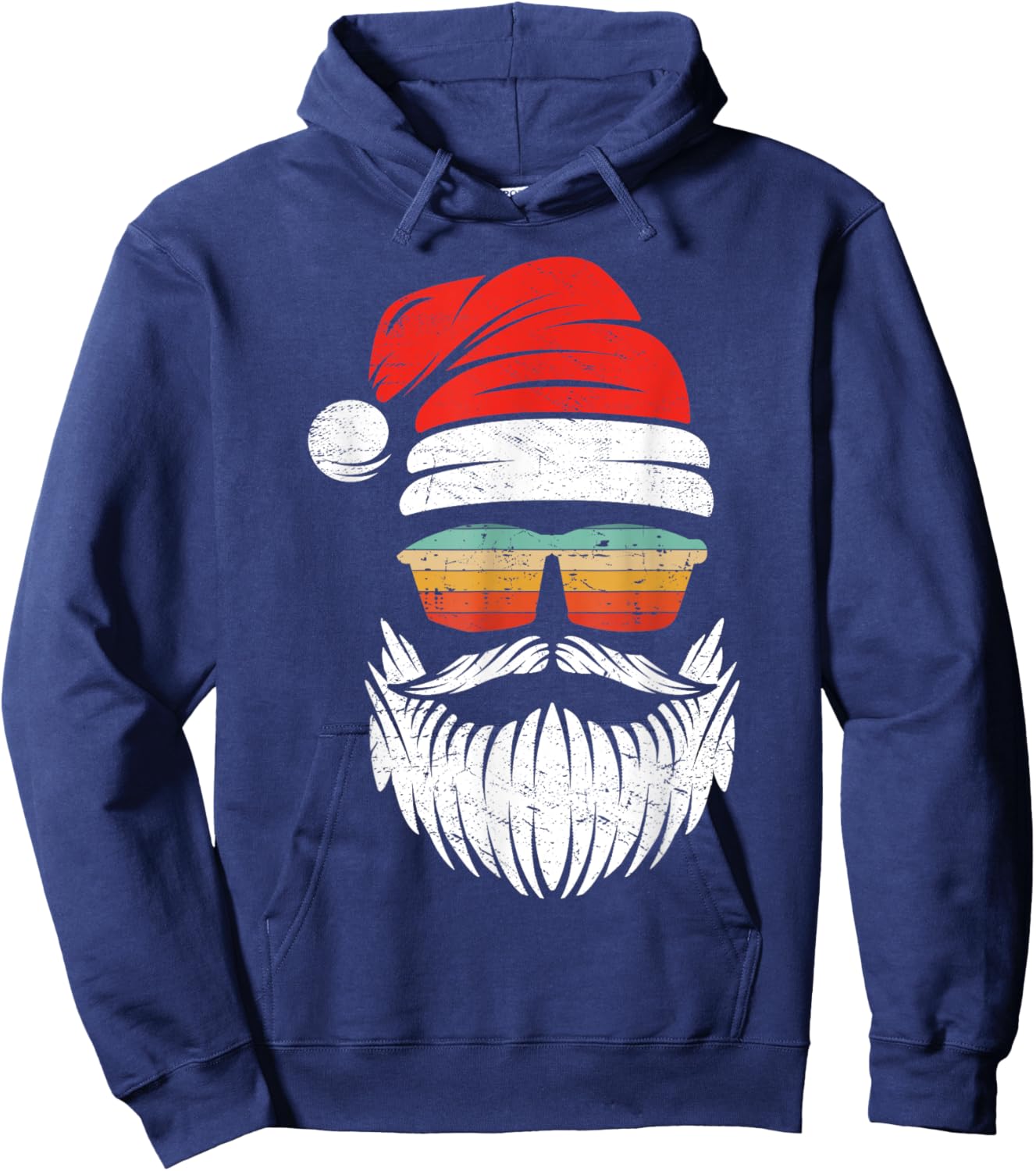 Santa Face Retro Sunglasses Christmas Xmas Men Women Kids Hoodie - Hoodie | Navy